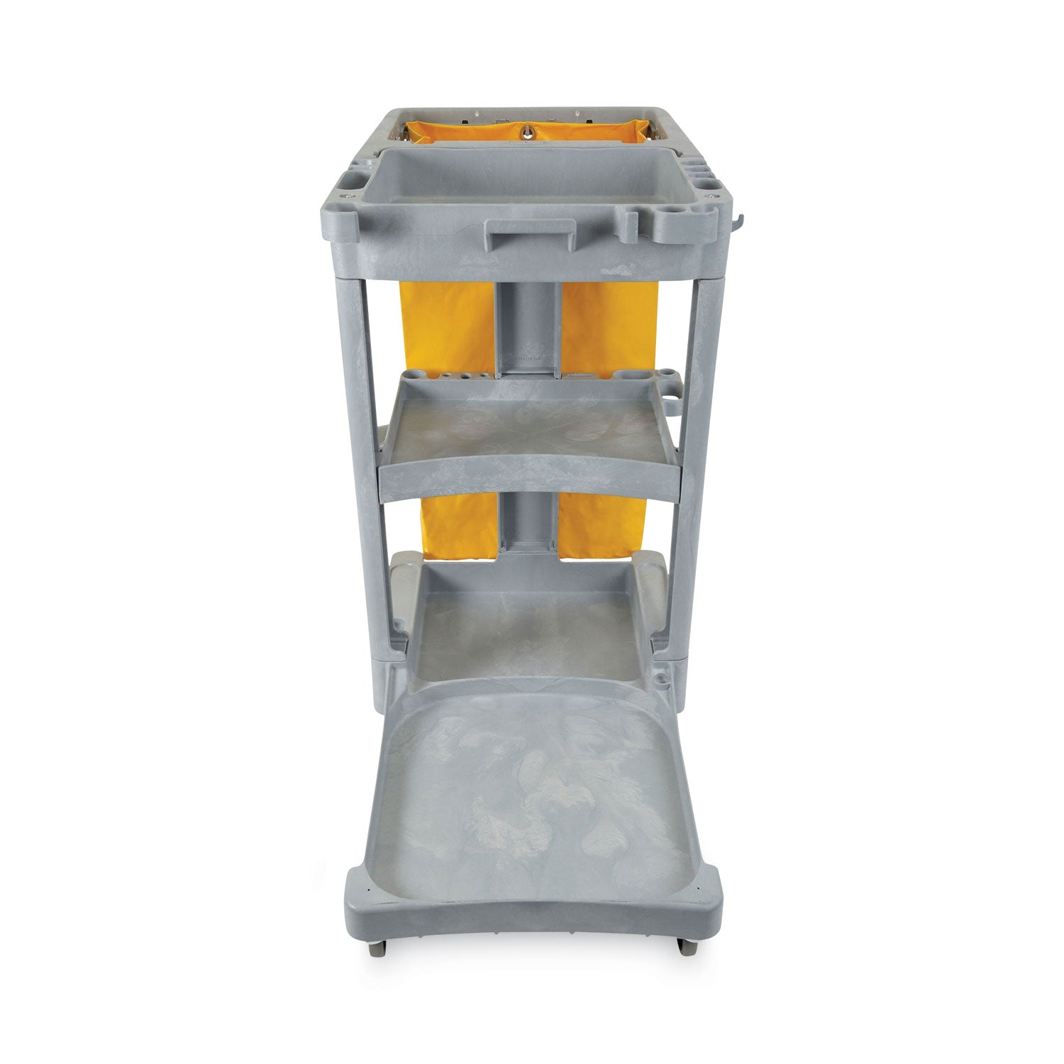 Boardwalk® Janitor's Cart, Plastic, 4 Shelves, 1 Bin, 19" x 45" x 39", Gray