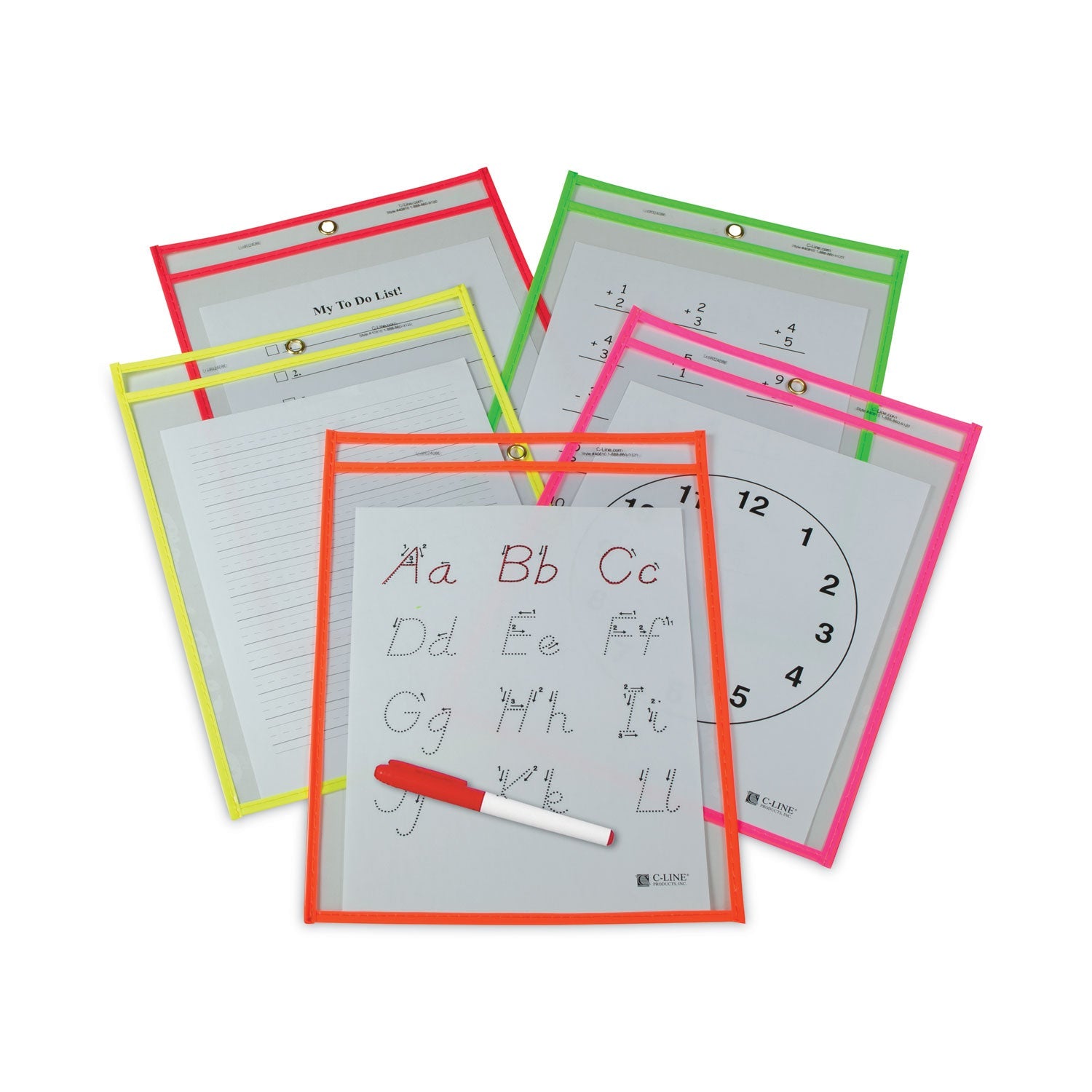 Reusable Dry Erase Pockets | 9x12 Neon, 25/Box