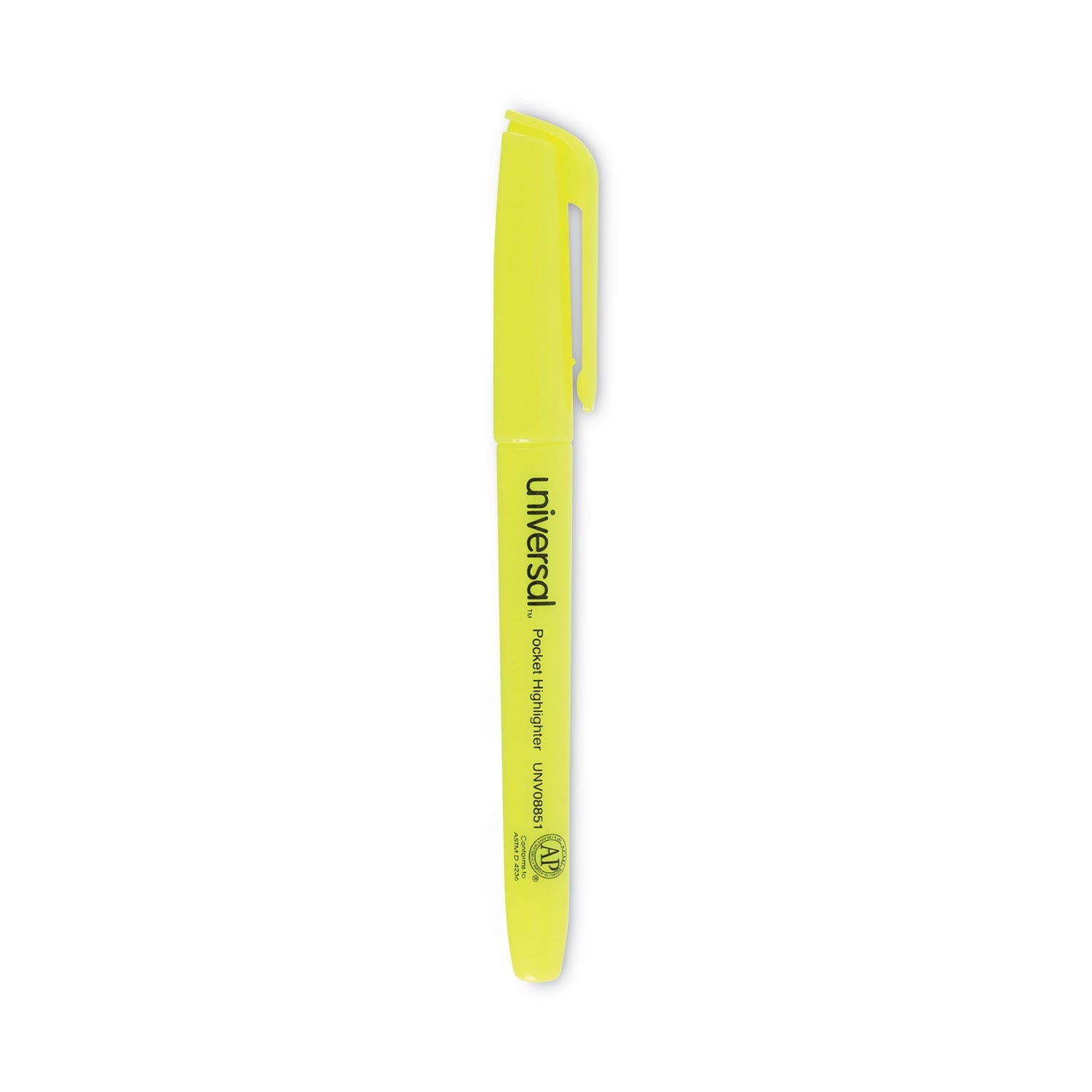 Universal™ Pocket Highlighters, Fluorescent Yellow Ink, Chisel Tip, Yellow Barrel, Dozen