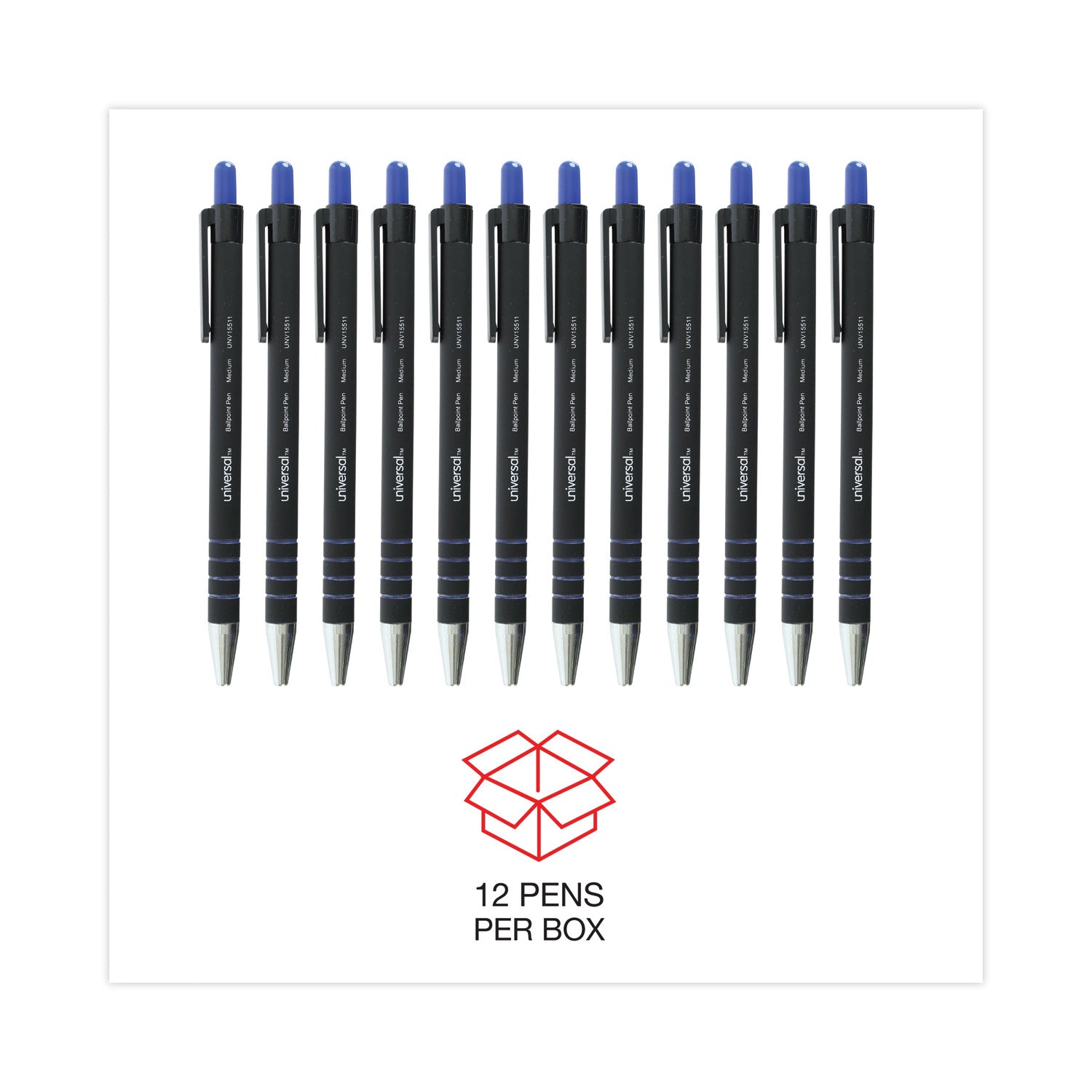 Universal™ Ballpoint Pen, Retractable, Medium 1 Mm, Blue Ink, Blue Barrel, Dozen