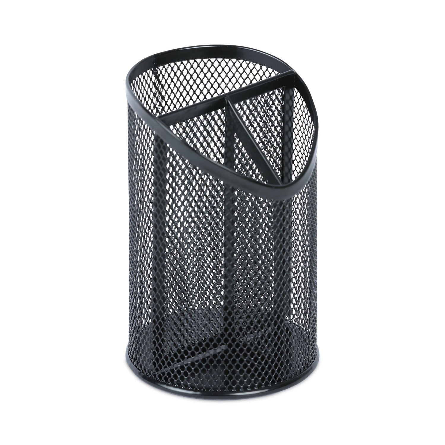 Universal® Metal Mesh 3-Compartment Pencil Cup, 4.13" Diameter x 6"h, Black