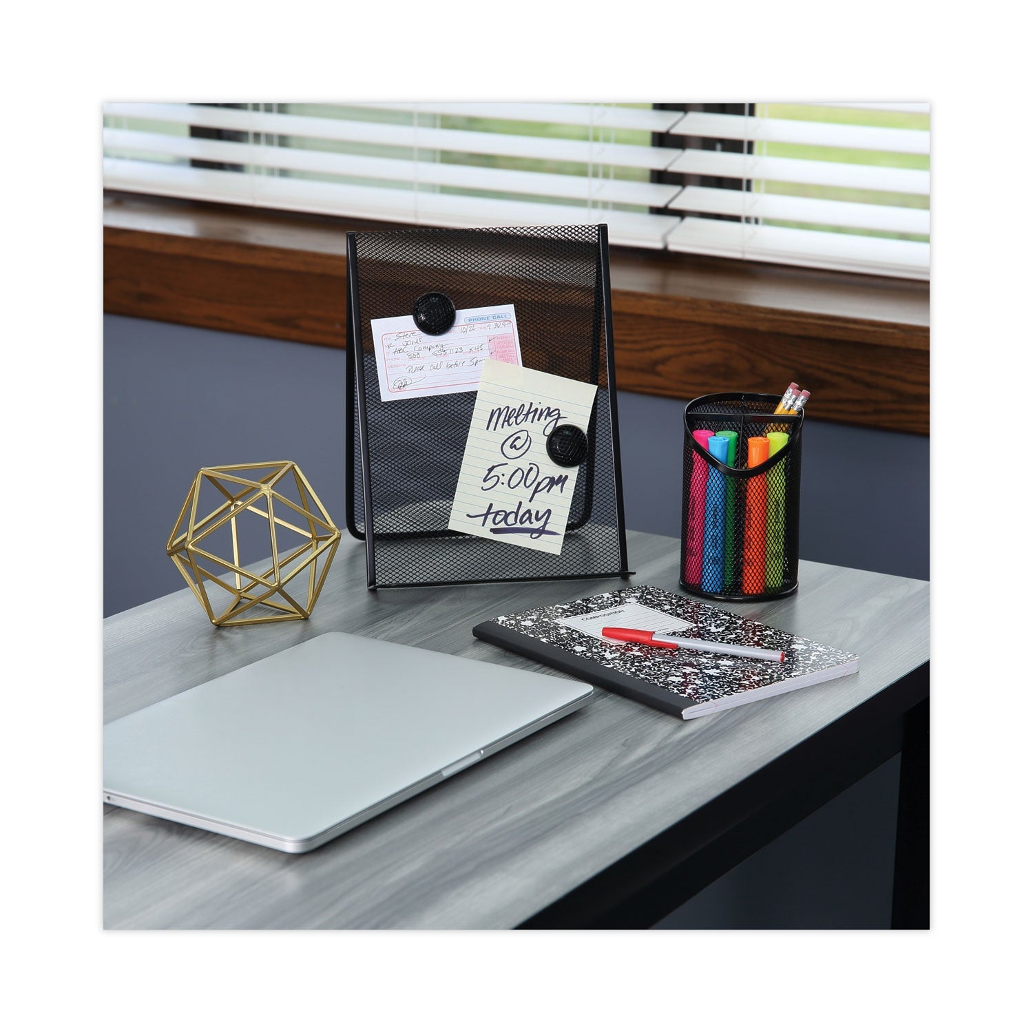 Universal® Metal Mesh 3-Compartment Pencil Cup, 4.13" Diameter x 6"h, Black