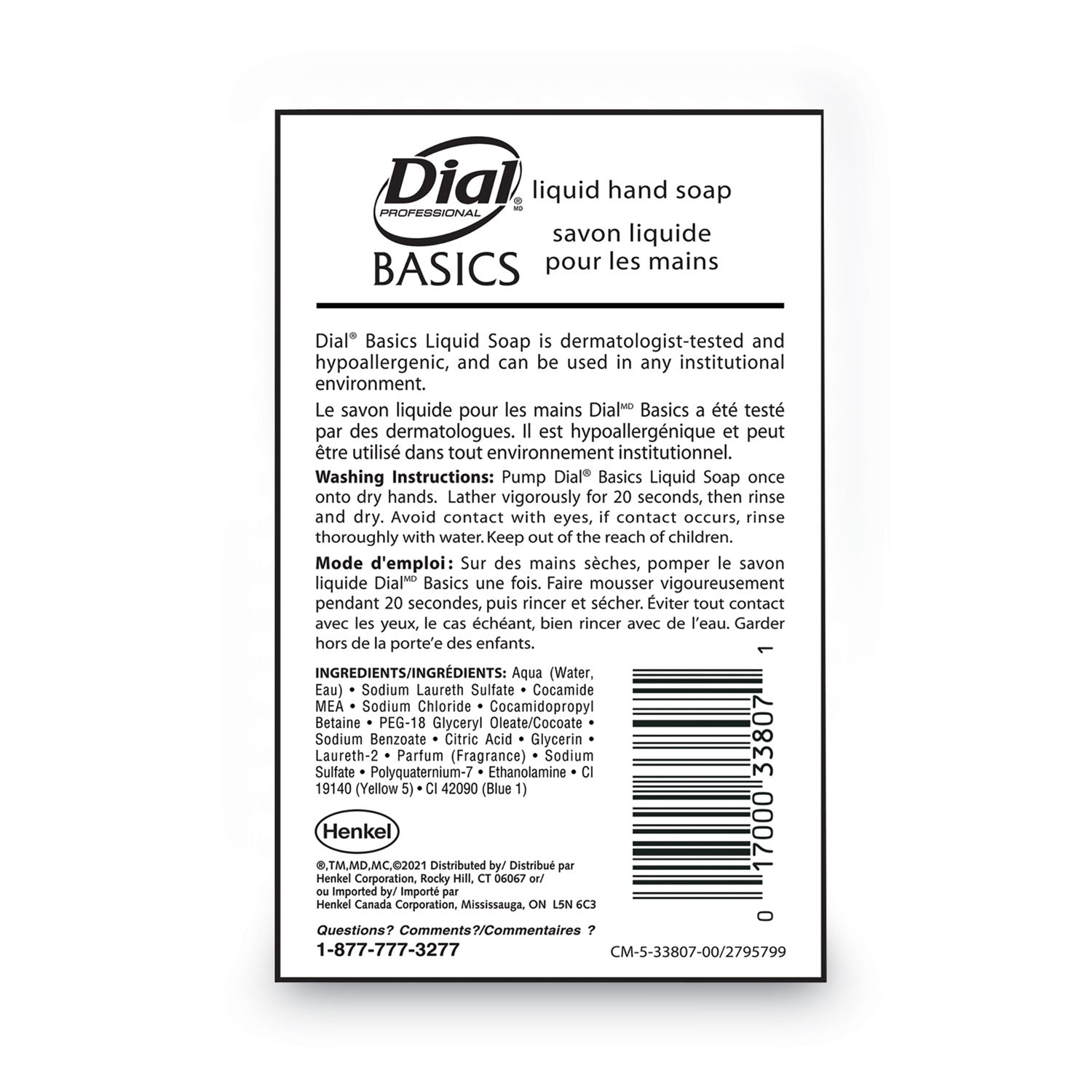 Dial® Professional Basics MP Free Liquid Hand Soap Refill, Honeysuckle Scent, 3.78 L, 4/Carton