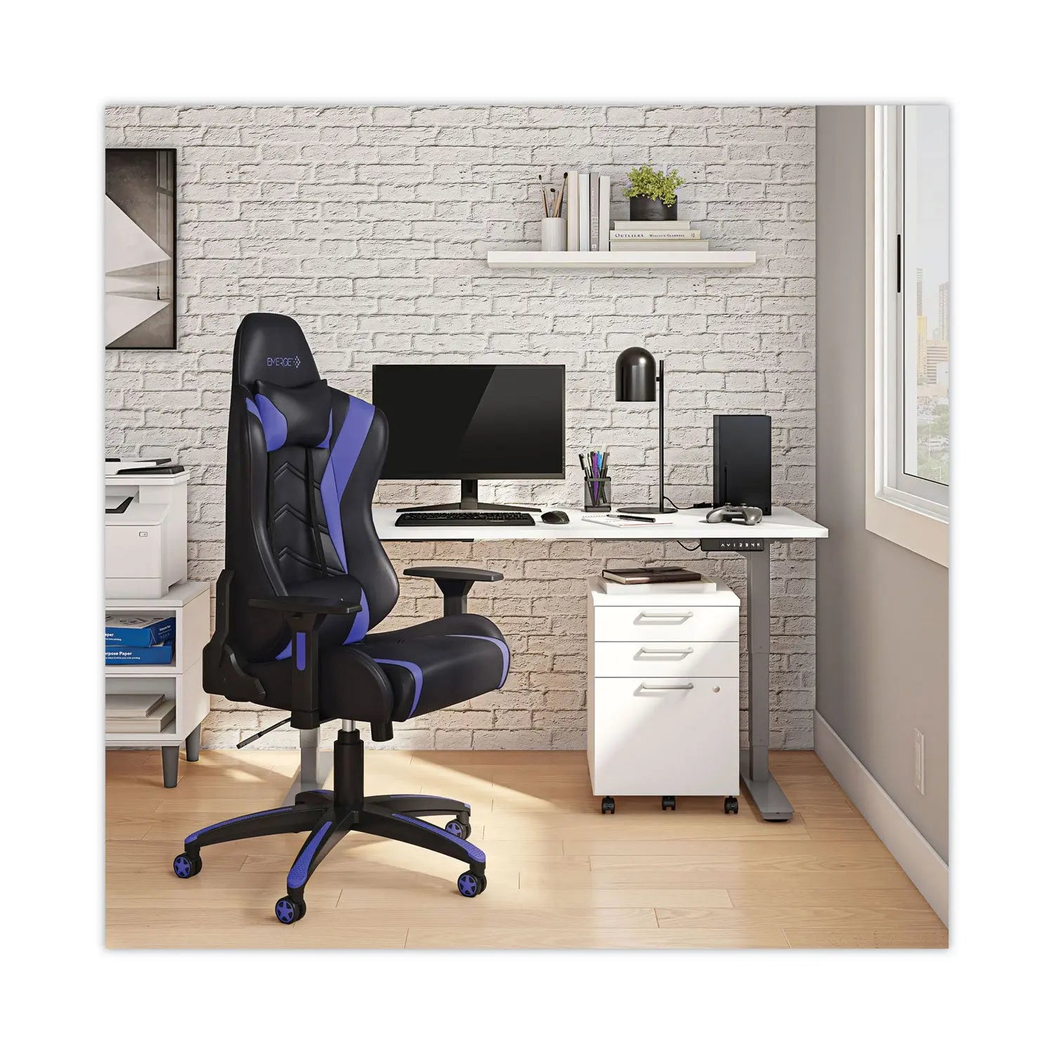 Emerge™ Vartan Bonded Leather Gaming Chair, Supports Up to 275 lbs, Blue/Black Seat, Blue/Black Back, Black Base