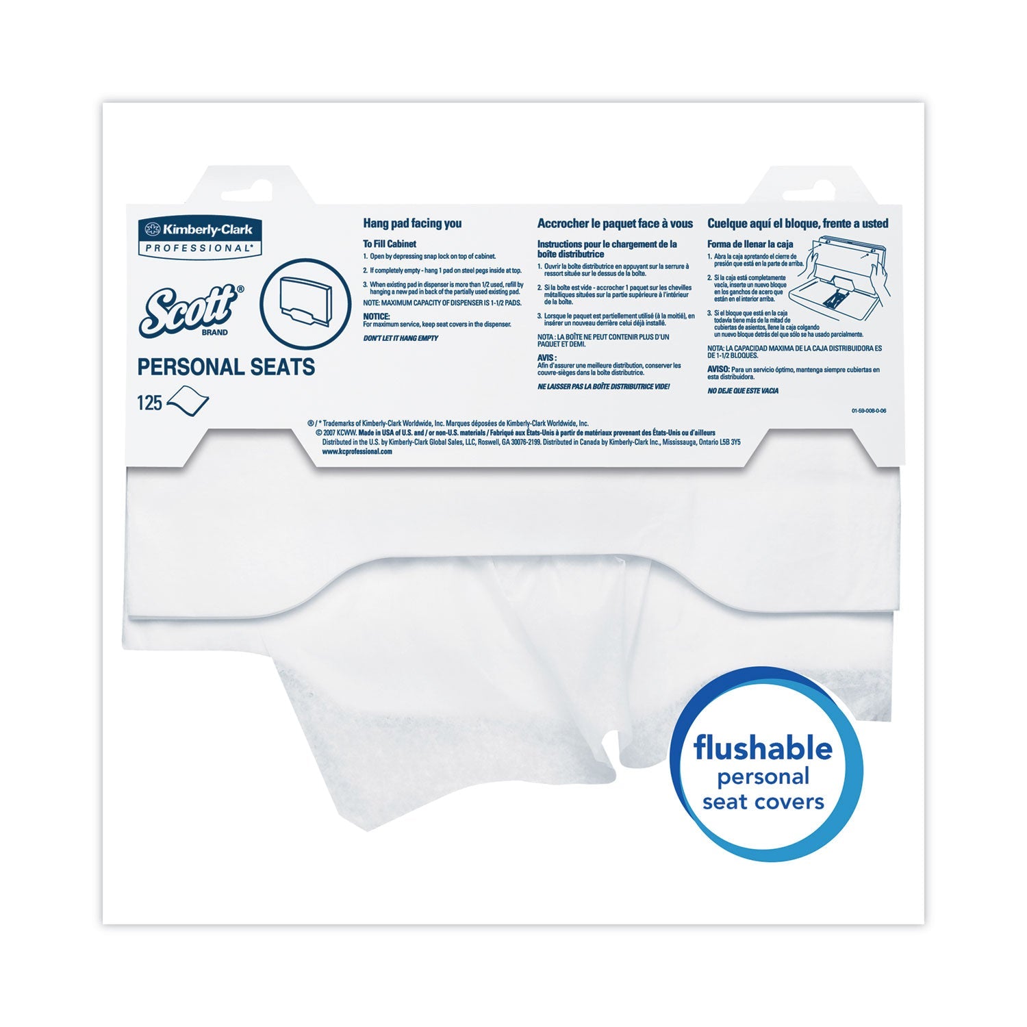 Scott® Personal Seats Sanitary Toilet Seat Covers, 15 X 18, White, 125/pack, 24 Packs/carton
