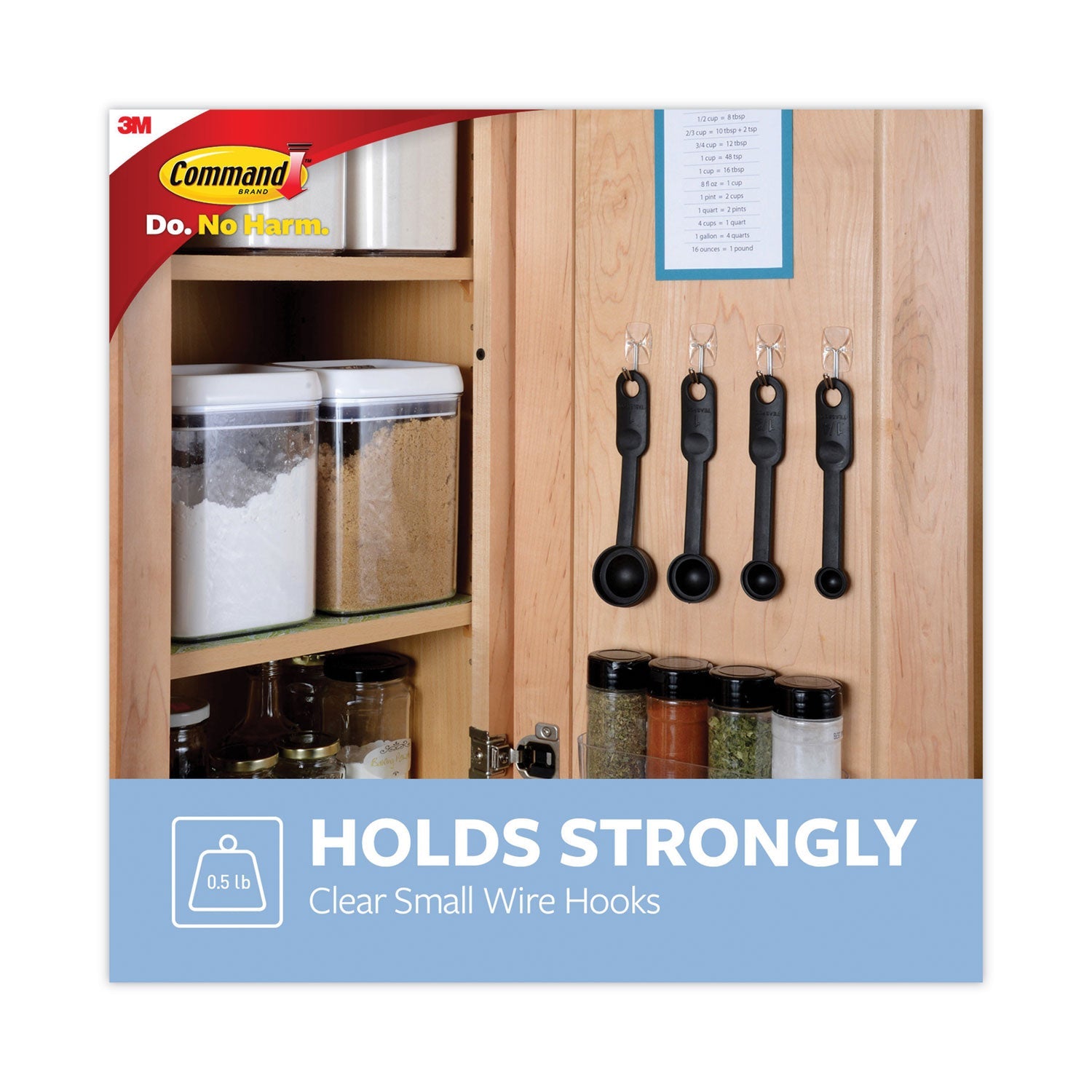 Command™ Small Wire Hooks, Small, Plastic/Metal, Clear, 0.5 lb Capacity, Clear, 15 Hooks and 20 Strips/Pack