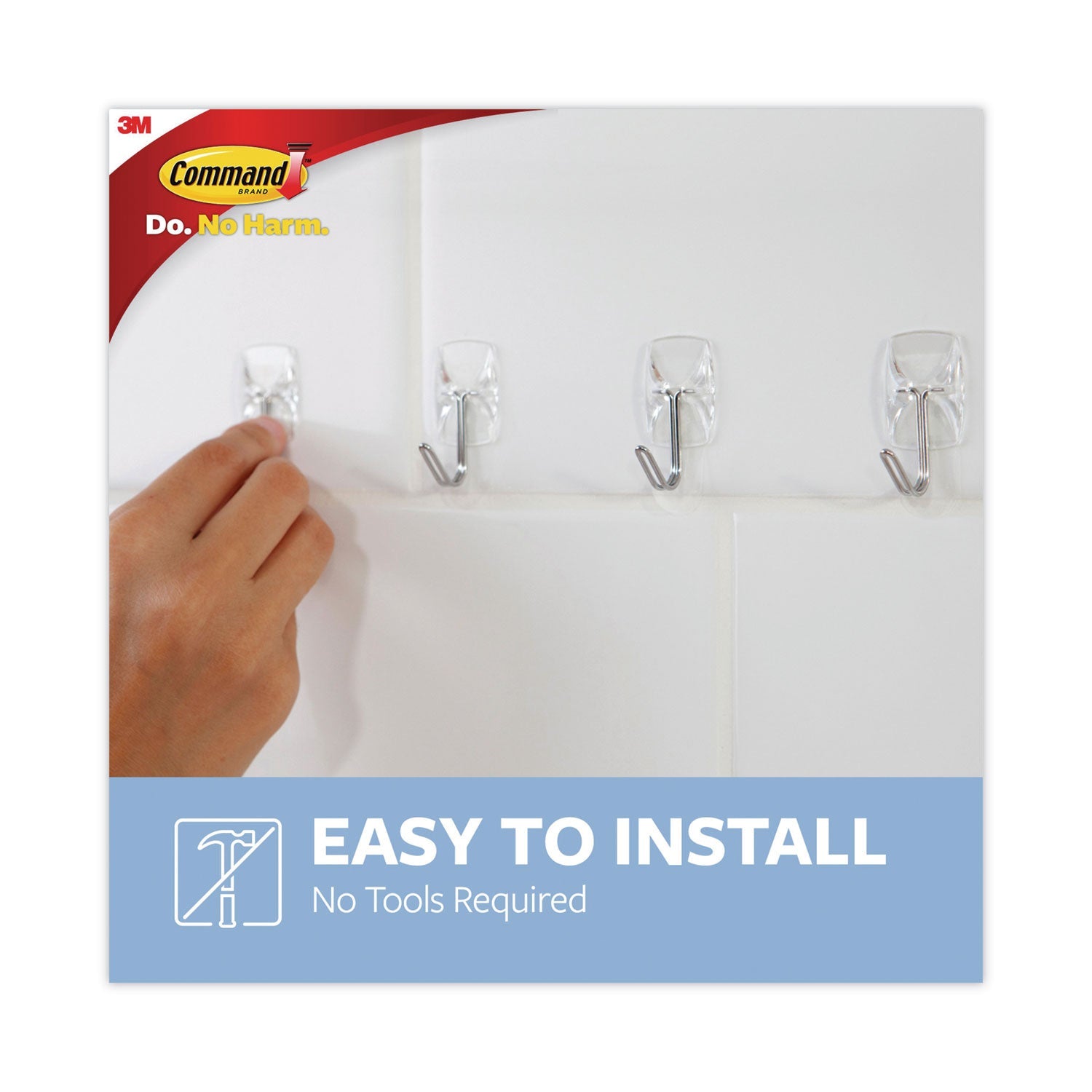 Command™ Small Wire Hooks, Small, Plastic/Metal, Clear, 0.5 lb Capacity, Clear, 15 Hooks and 20 Strips/Pack