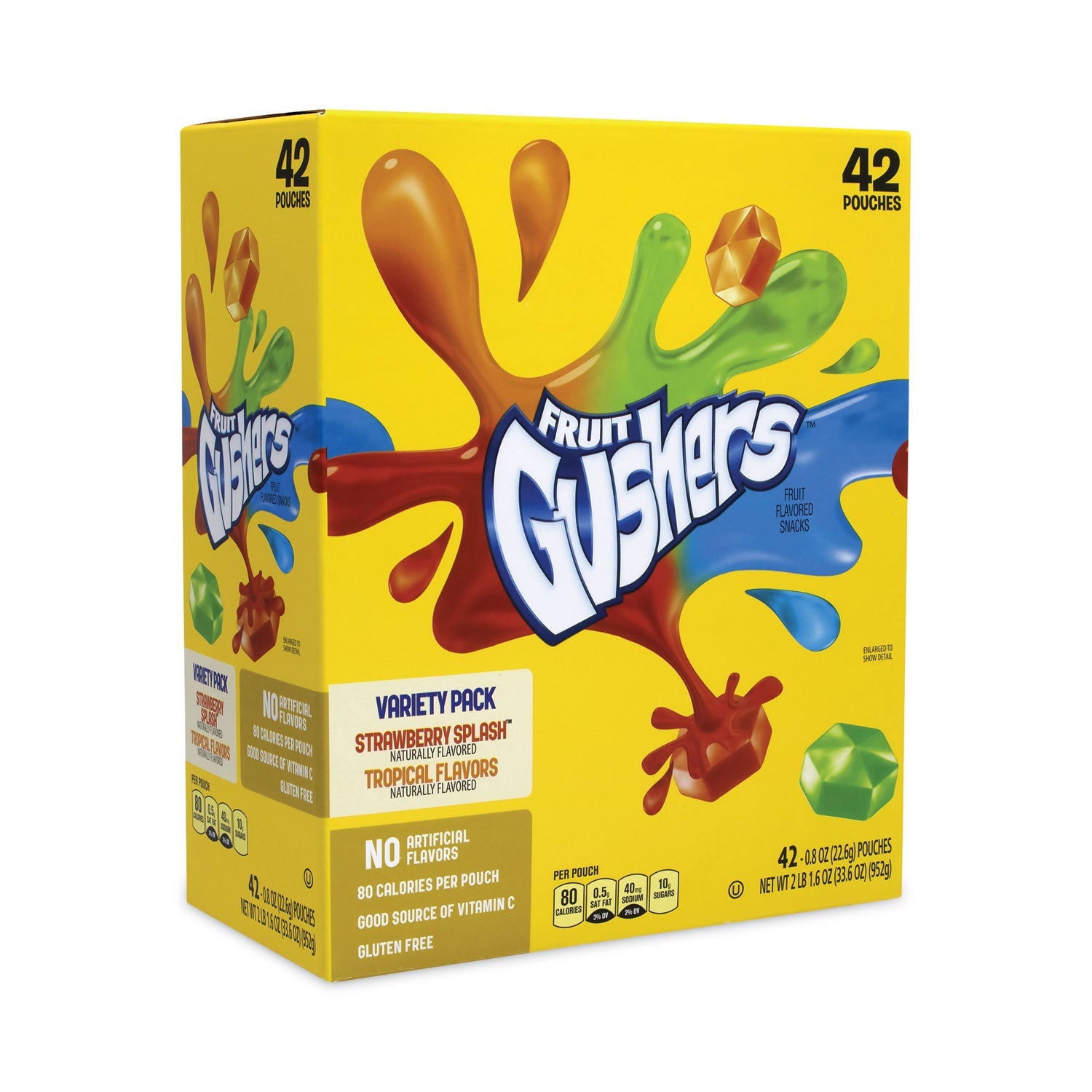 Betty Crocker™ Fruit Gushers Fruit Snacks, Strawberry and Tropical Fruit Flavors, 0.8 oz, 42 Pouches/Carton
