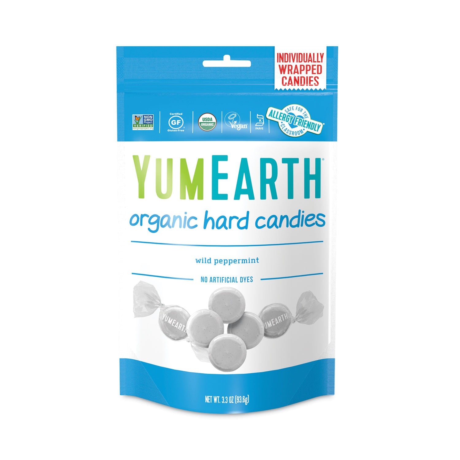 YumEarth Organic Wild Peppermint Hard Candies, 3.3 oz Bag, 3/Pack