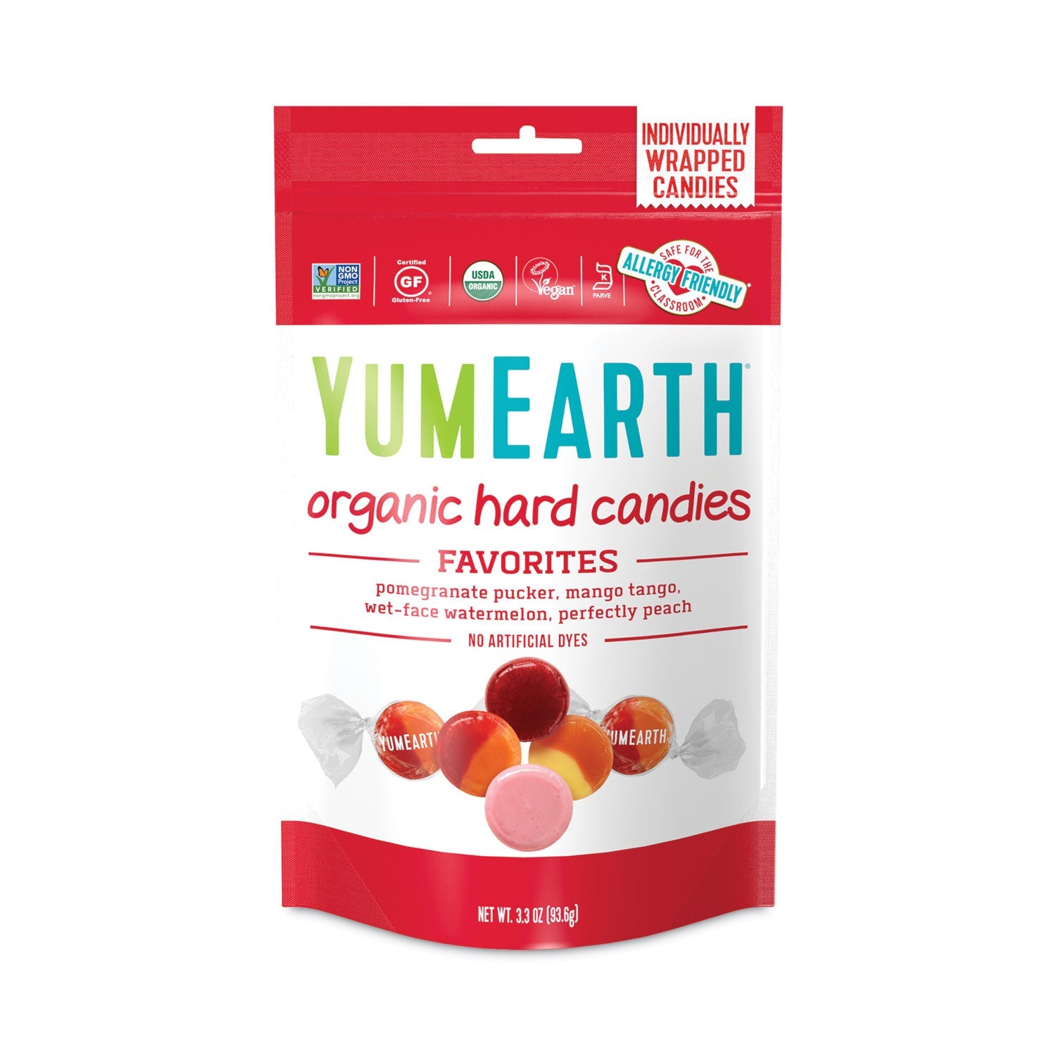 YumEarth Organic Favorite Fruit Hard Candies, 3.3 oz Bag, Assorted Flavors, 3 Bags/Pack