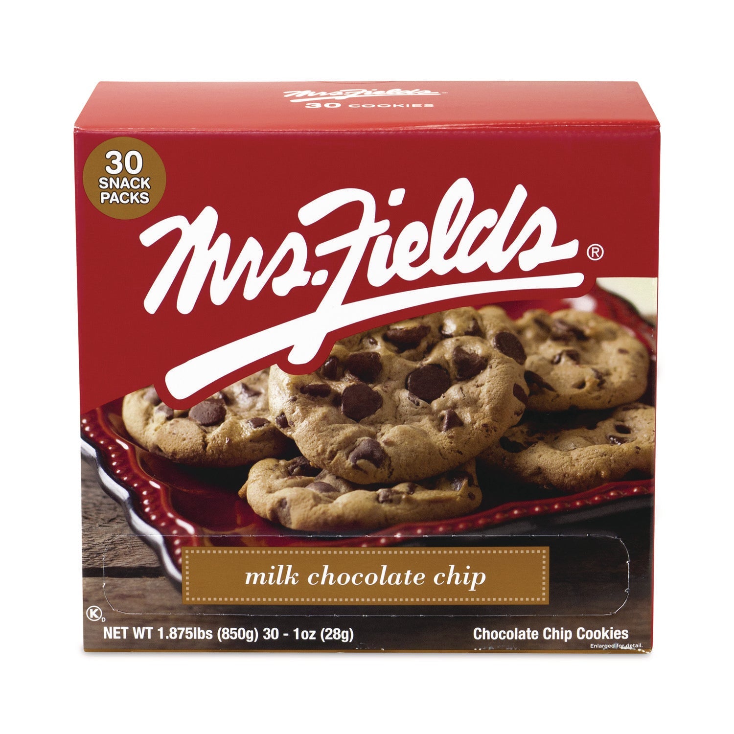 Mrs. Fields® Milk Chocolate Chip Cookies, 1 oz, Indidually Wrapped Pack, 30/Carton - Bloom Skins