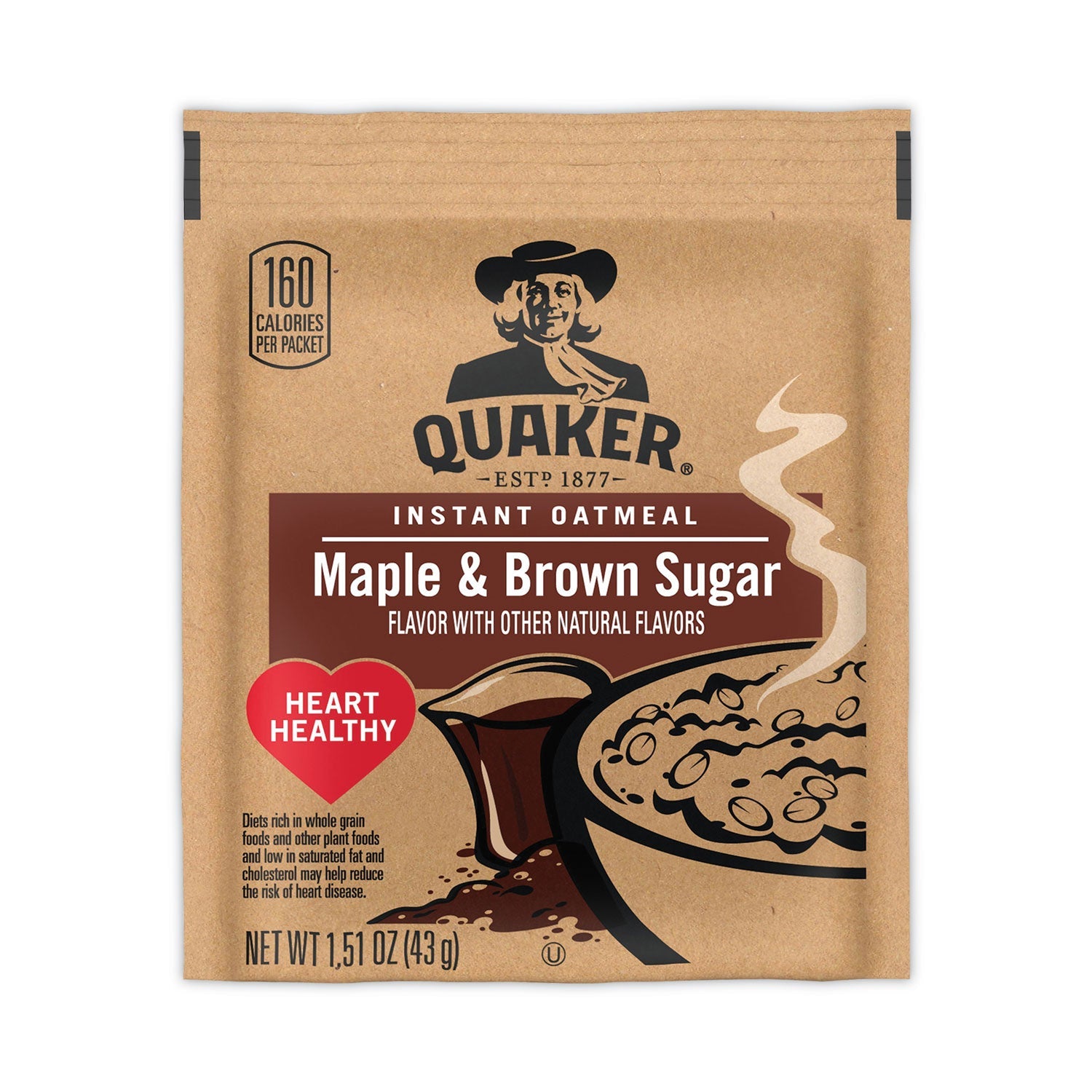 Quaker® Instant Oatmeal, Maple and Brown Sugar, 1.51 oz Packet, 40/Carton