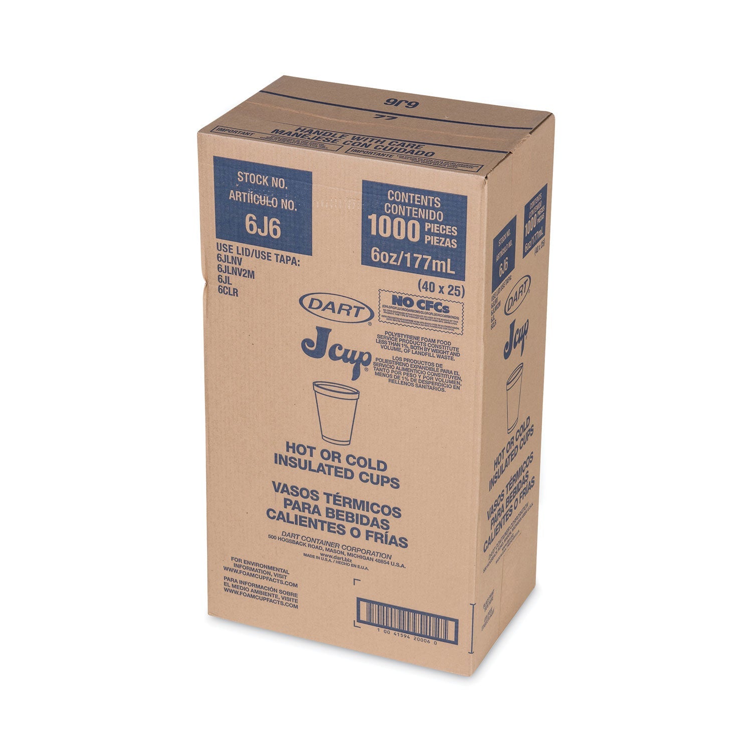 Dart® Foam Drink Cups, 6 Oz, White, 25/bag, 40 Bags/carton