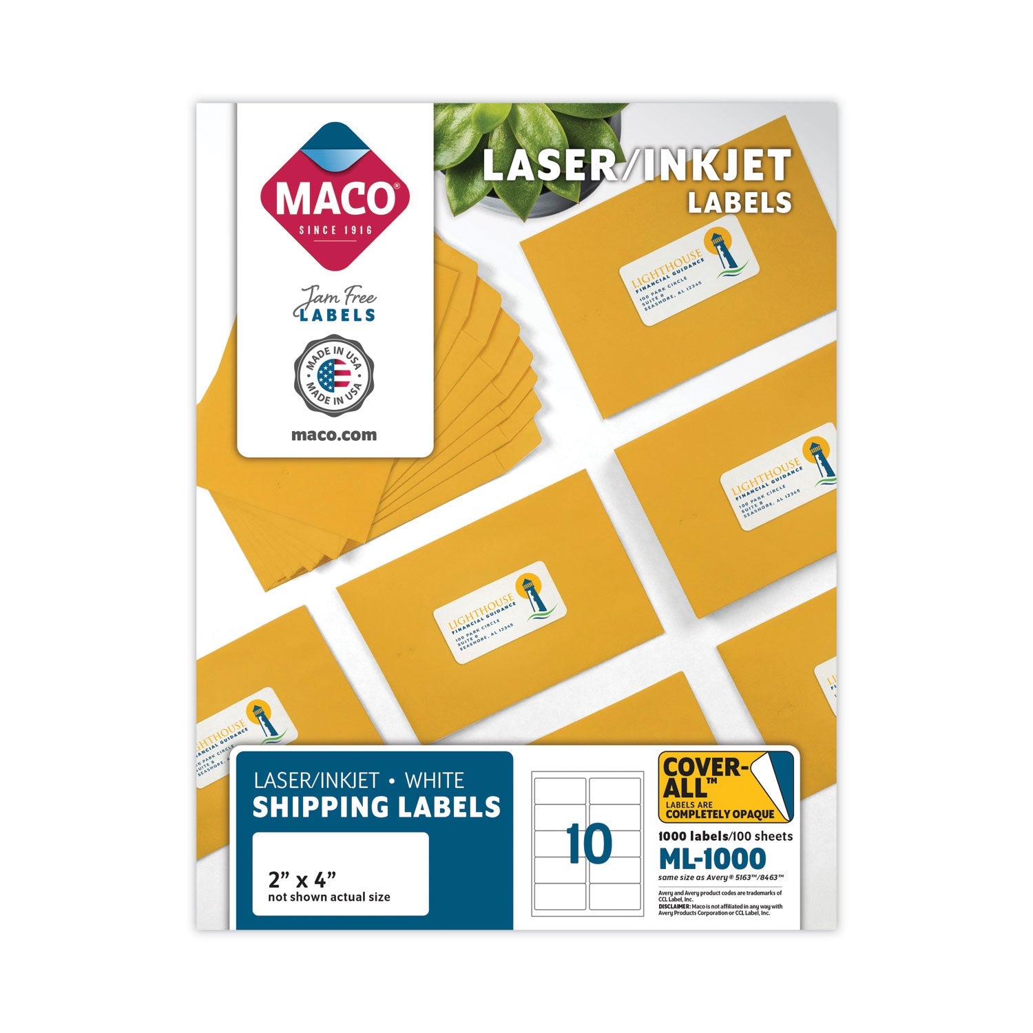 MACO® Cover-All Opaque Laser/inkjet Shipping Labels, Inkjet/laser Printers, 2 X 4, White, 10 Labels/sheet, 100 Sheets/box - Bloom Skins