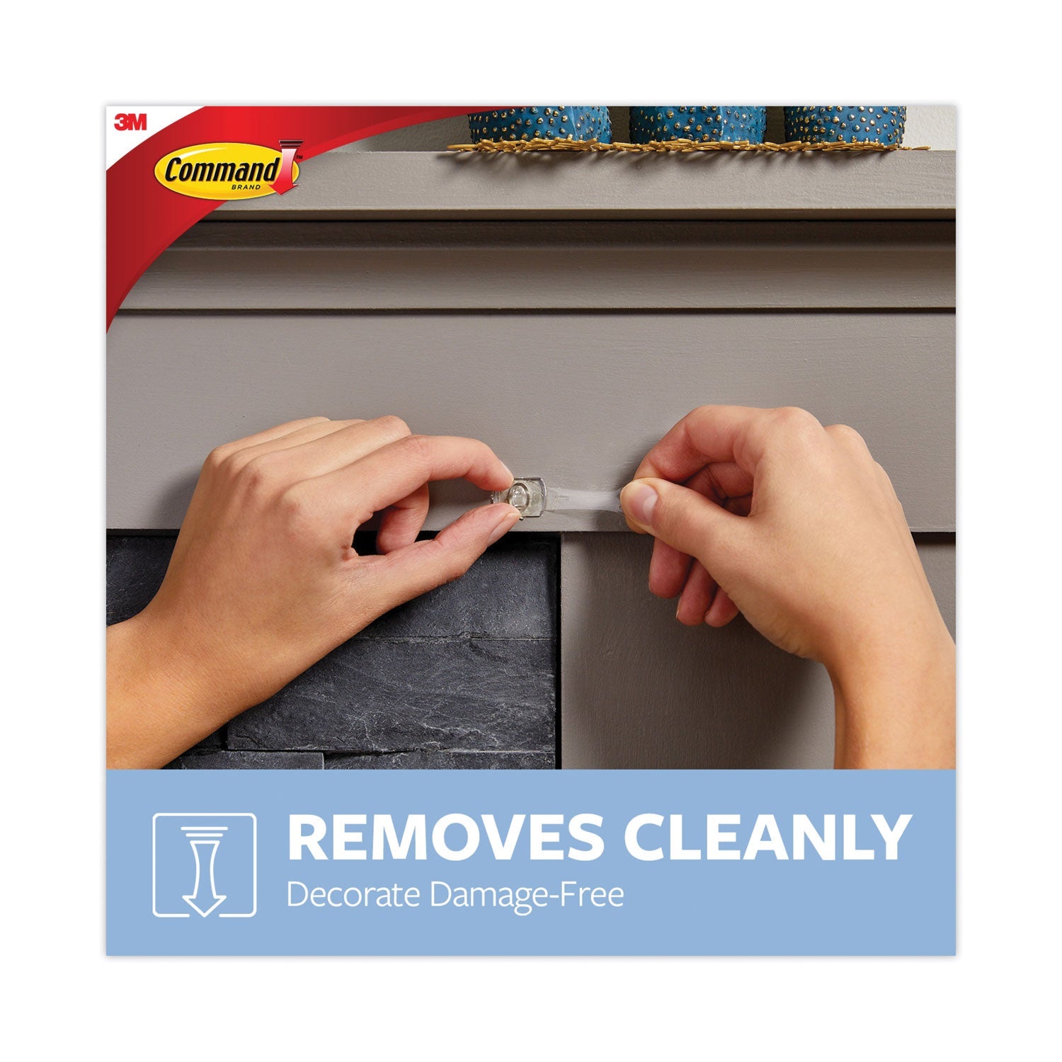 Command™ Clear Hooks and Strips, Decorating Clips, Plastic, 0.15 lb Capacity, 40 Clips and 48 Strips/Pack