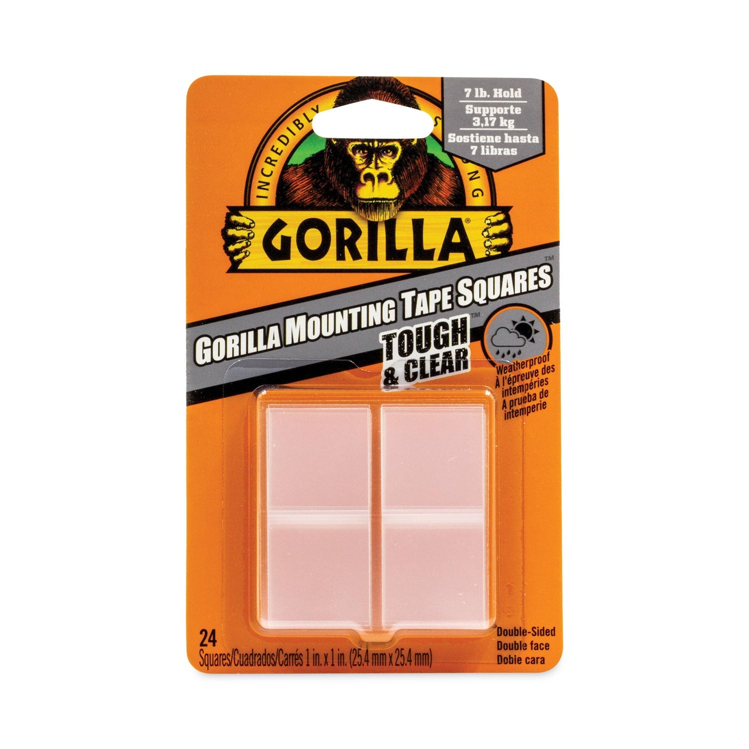 Gorilla® Tough and Clear Double-Sided Mounting Tape Squares, Holds Up to 0.58 lb per Pair (Up to 7 lb per 24), 1" x 1", Clear, 24/Pack