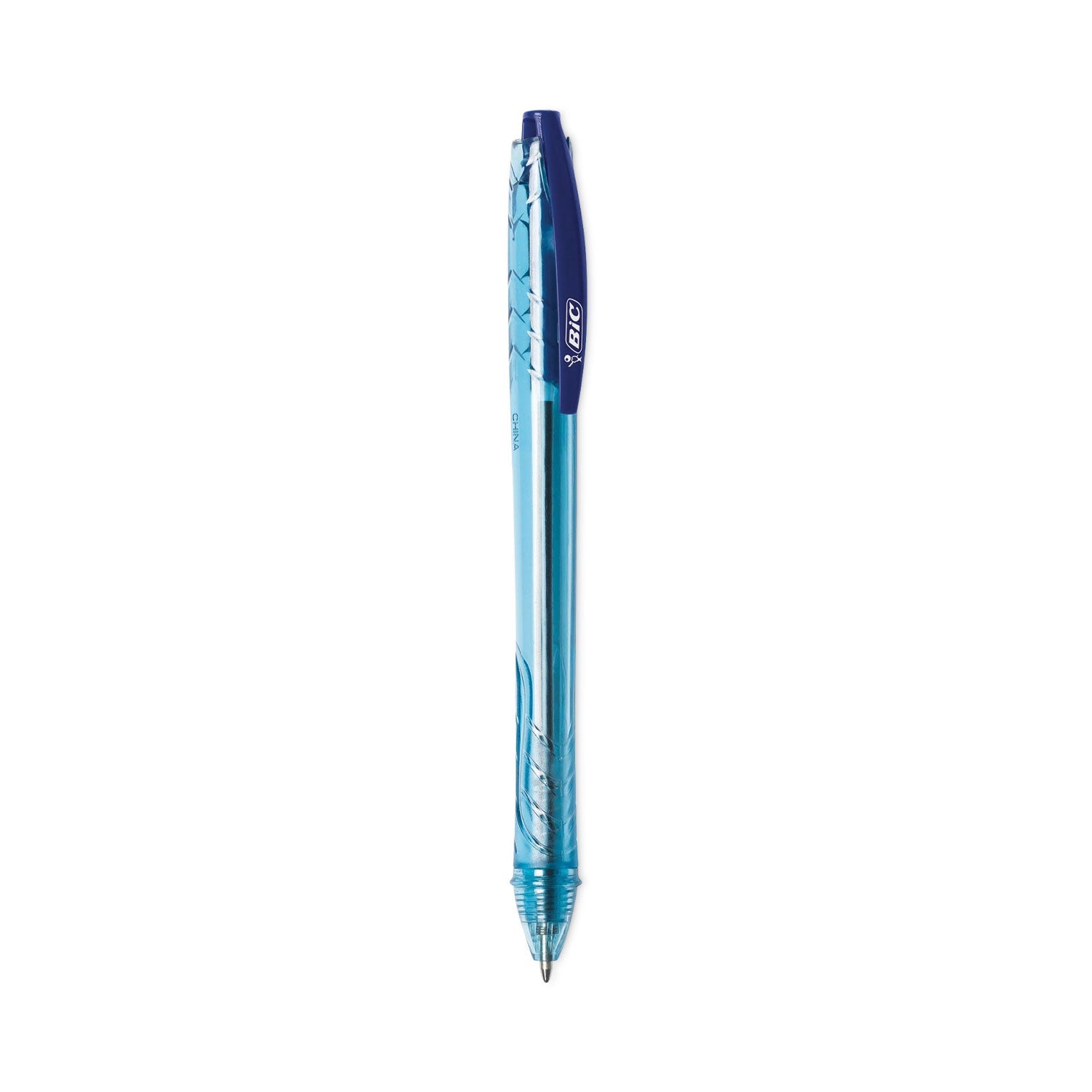 BIC® ReVolution Ocean Bound Ballpoint Pen, Retractable, Medium 1 mm, Blue Ink, Translucent Blue Barrel, Dozen