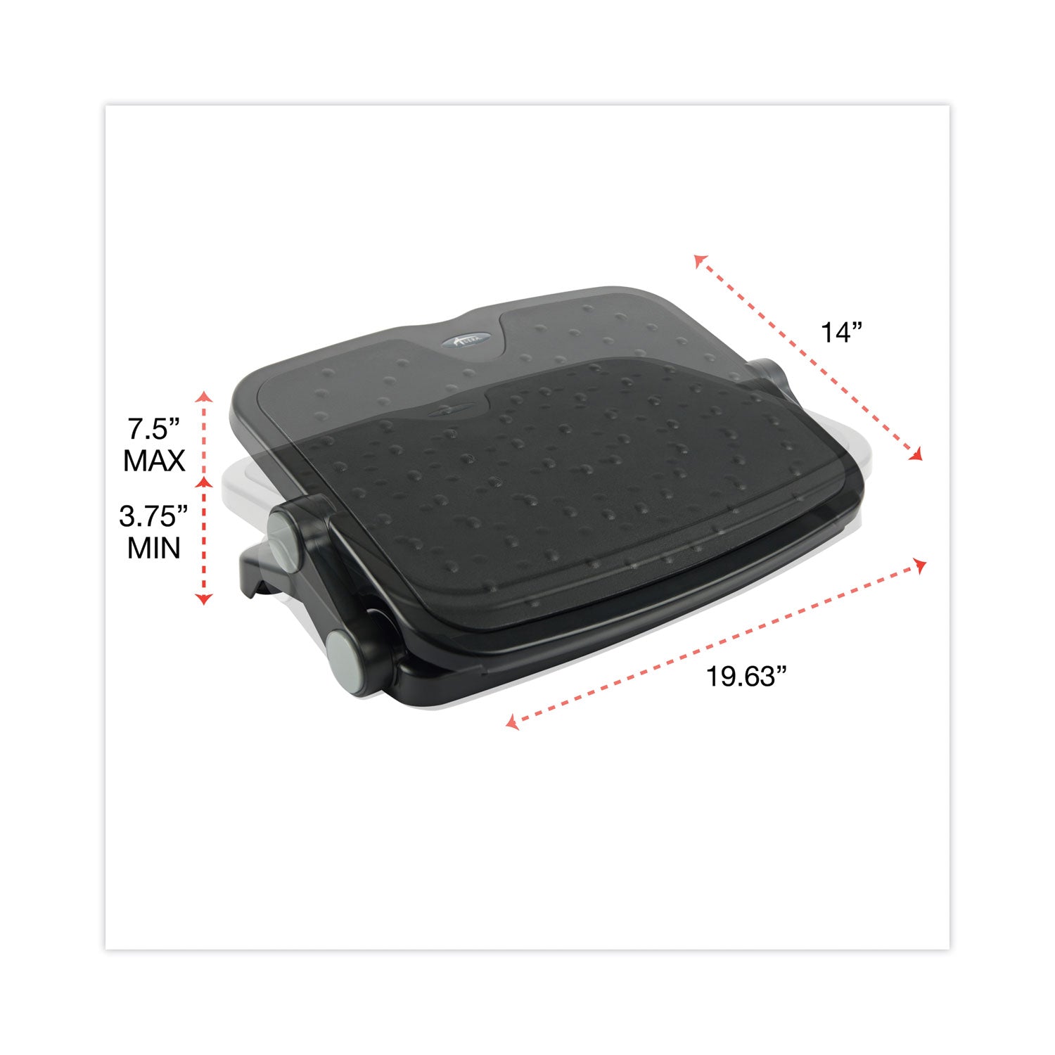 Alera® Soft Cushioned Ergonomic Footrest, 14w X 19.63d X 3.75 To 7.5h, Black