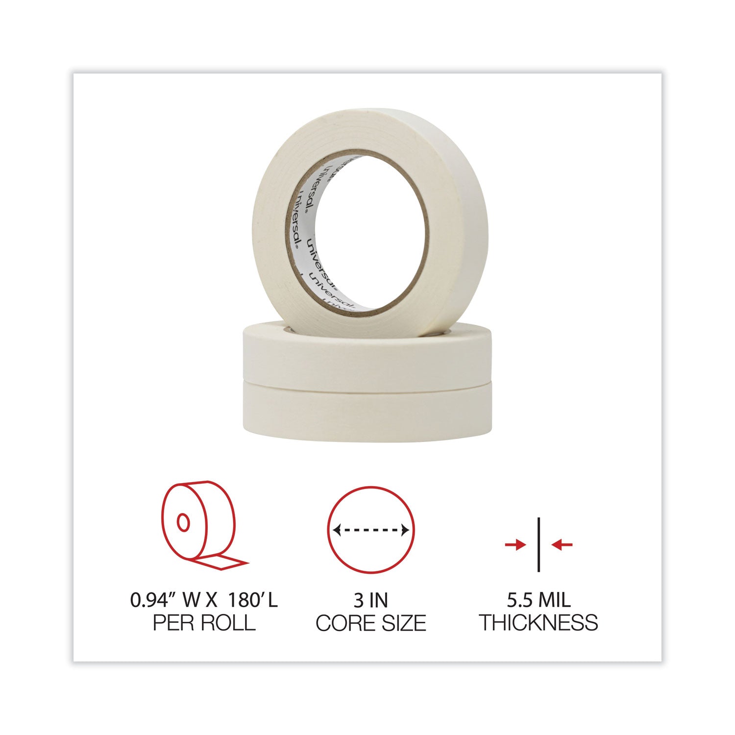 Universal® General-Purpose Masking Tape, 3" Core, 24 Mm X 54.8 M, Beige, 36/carton