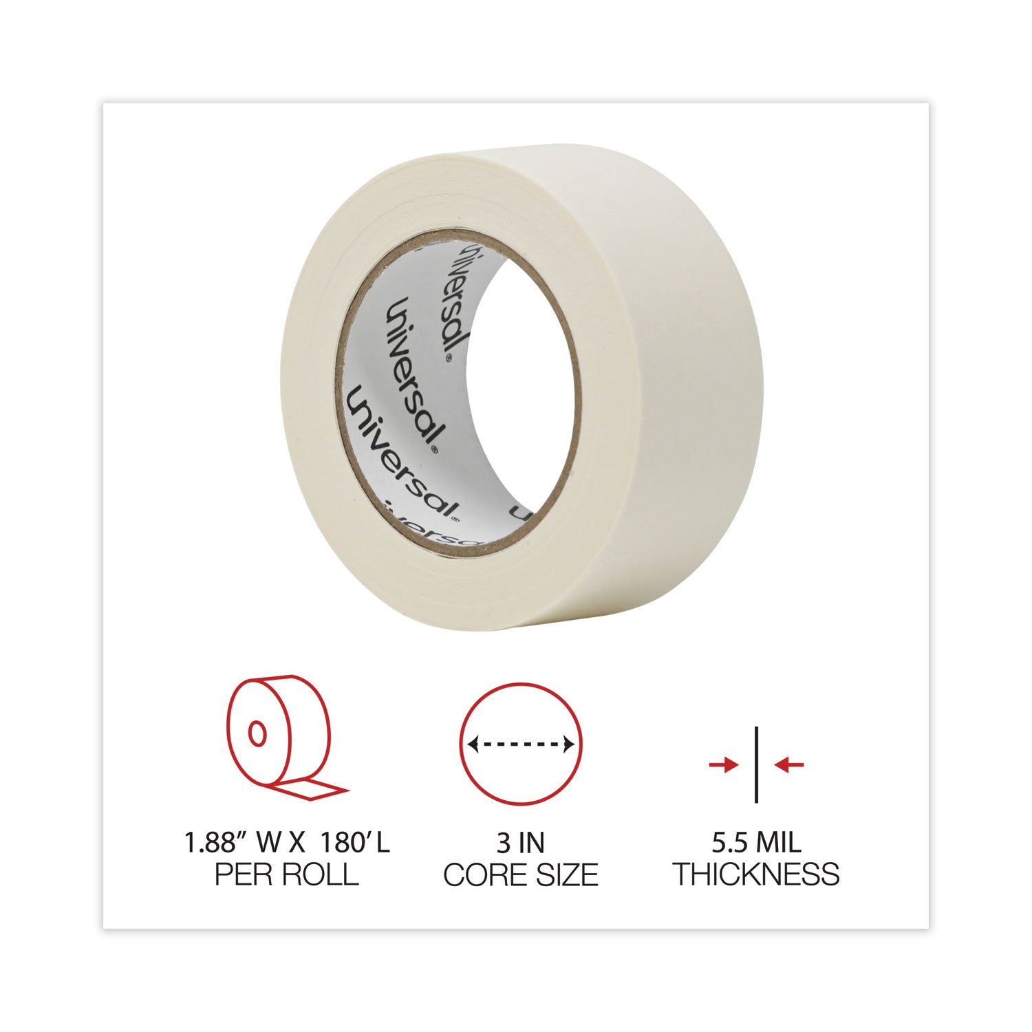 Universal® General-Purpose Masking Tape, 3" Core, 48 Mm X 54.8 M, Beige, 2/pack