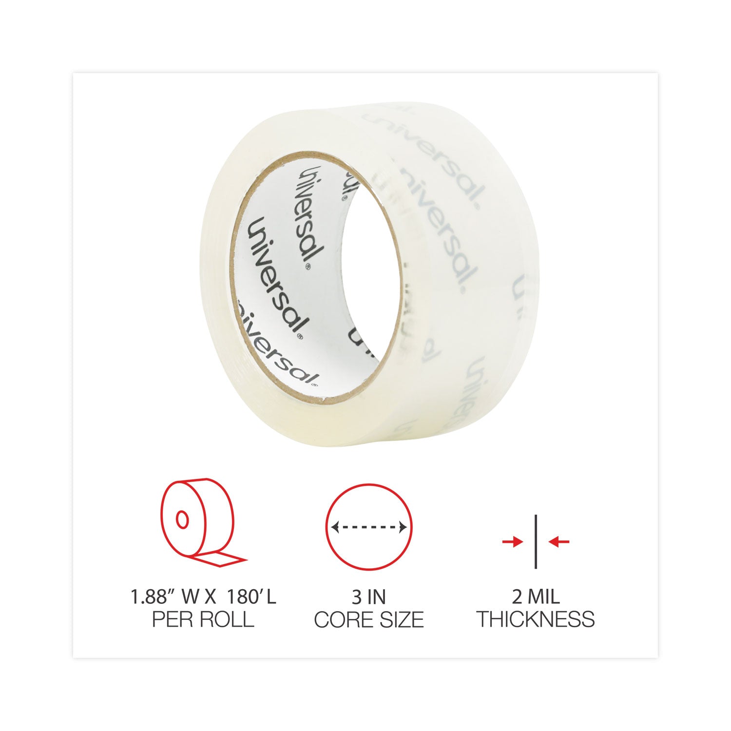 Universal® General-Purpose Box Sealing Tape, 3" Core, 1.88" X 60 Yds, Clear, 6/pack