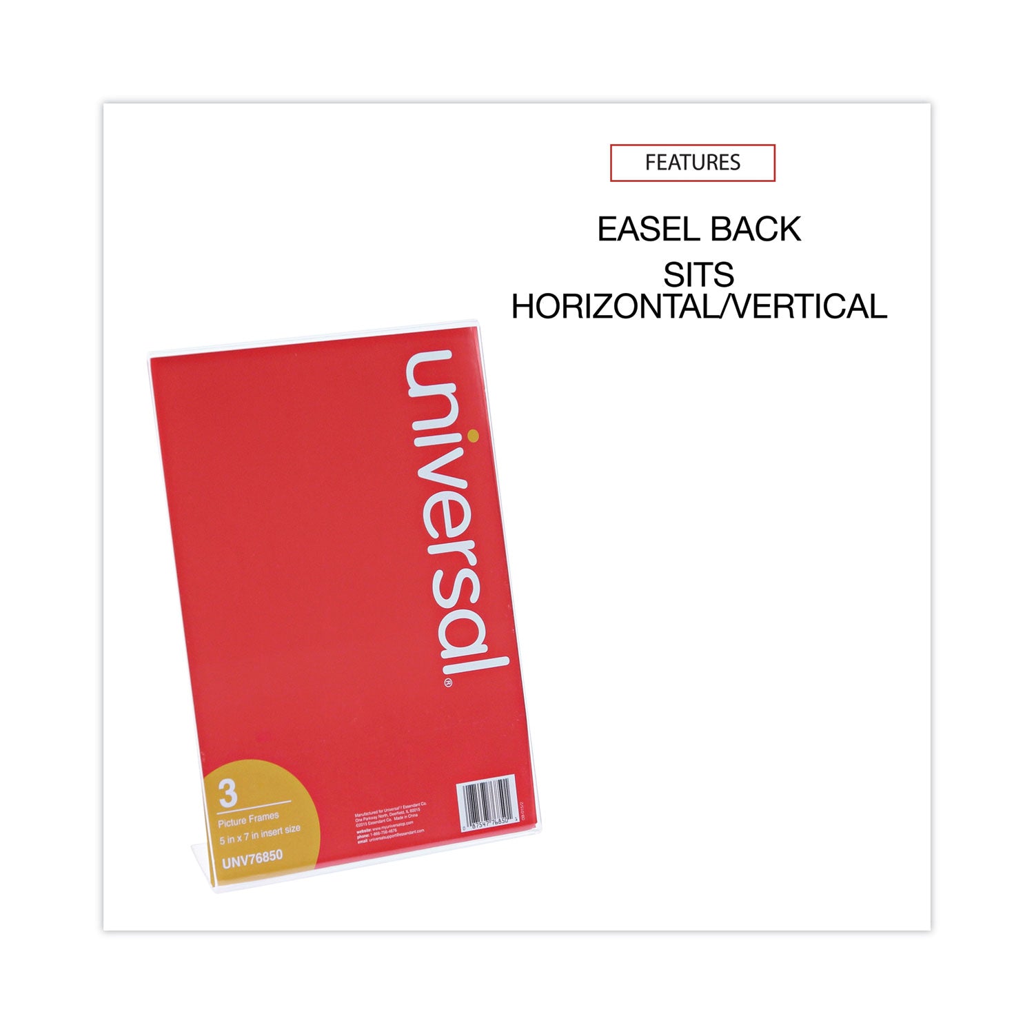 Universal® Clear L-Style Freestanding Frame, 5 X 7 Insert, 3/pack