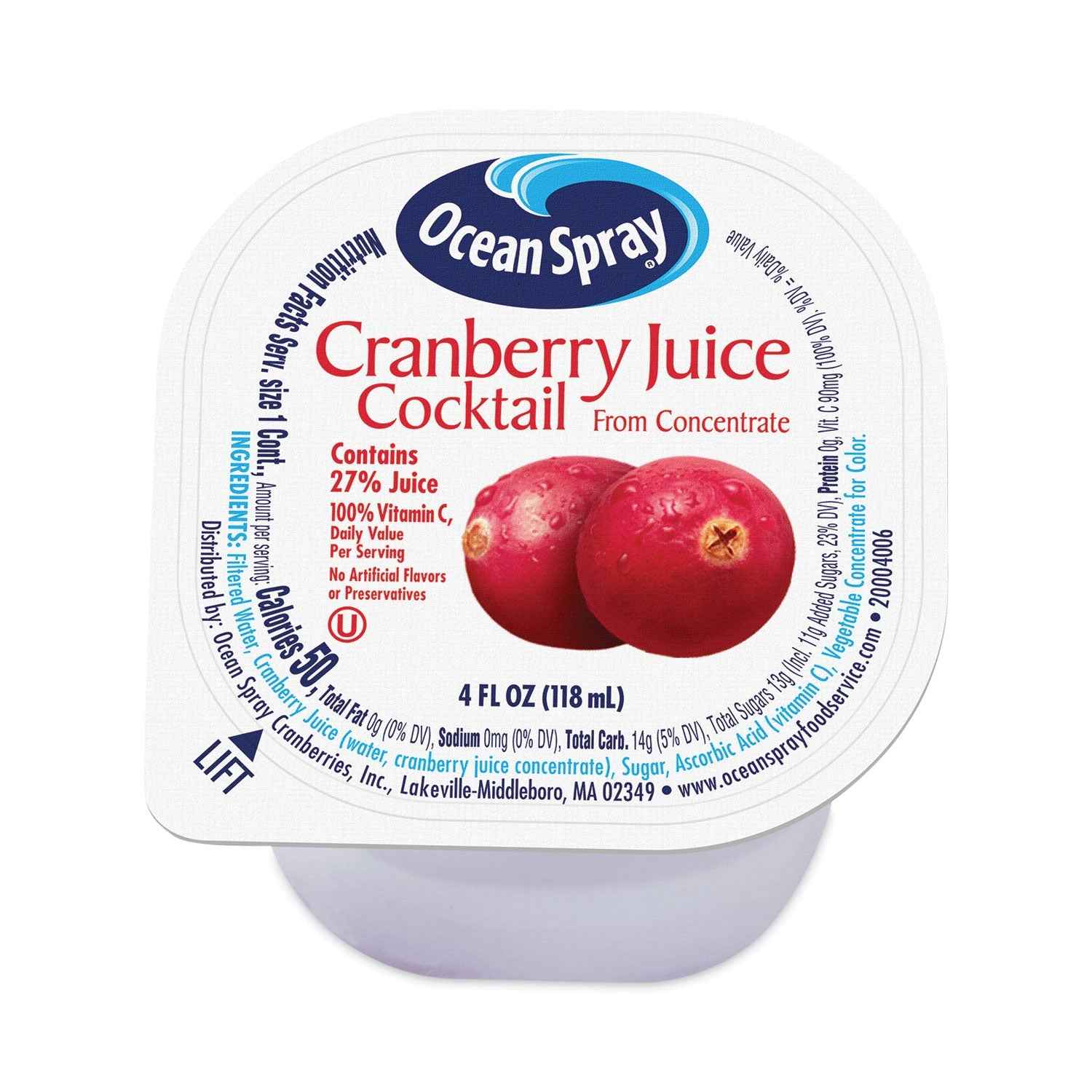 Ocean Spray® Cranberry Juice Drink, Cranberry, 4 oz Cup, 48/Carton