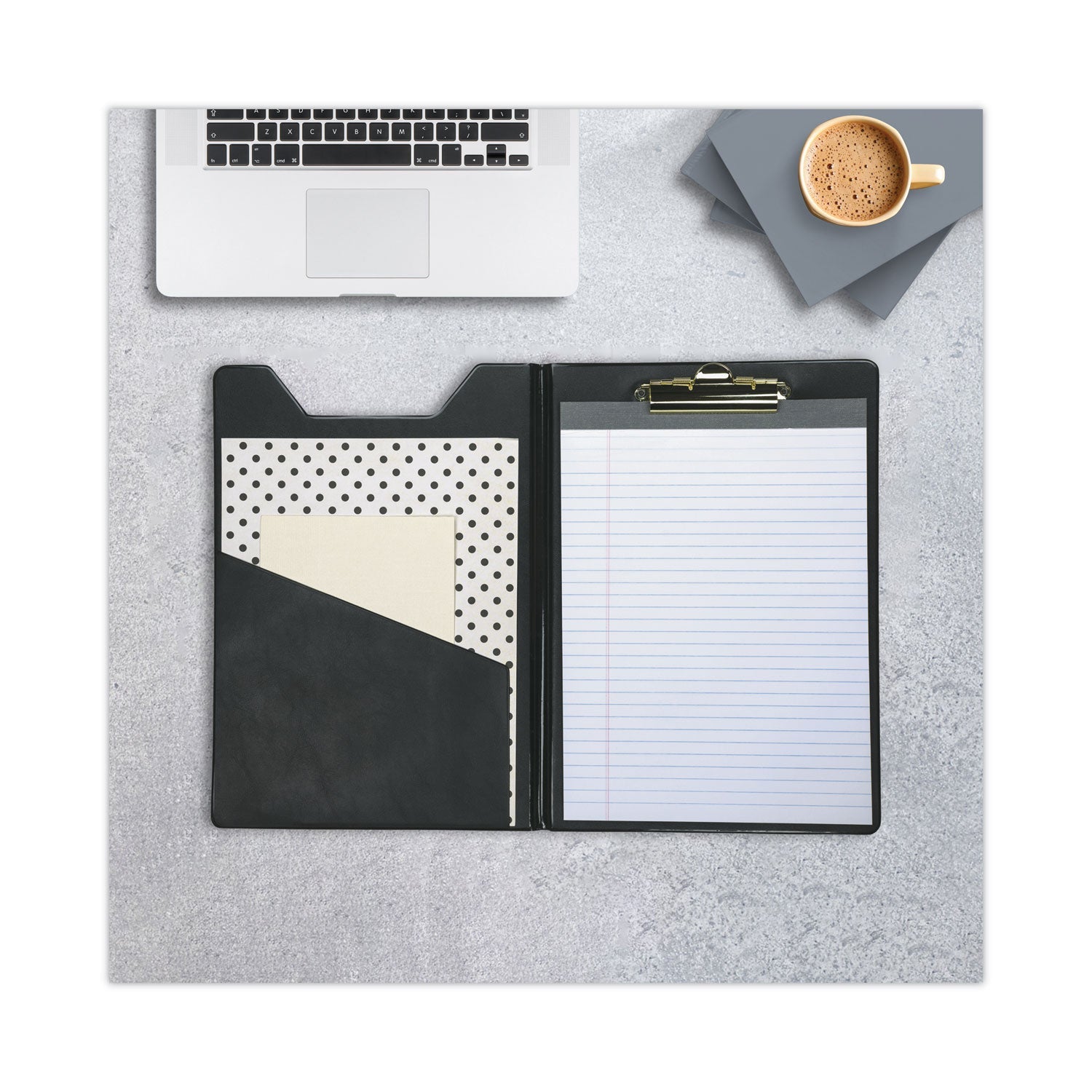 Samsill® Value Padfolio, Heavyweight Sealed Vinyl, Brass Clip, Inside Front Pocket, Black