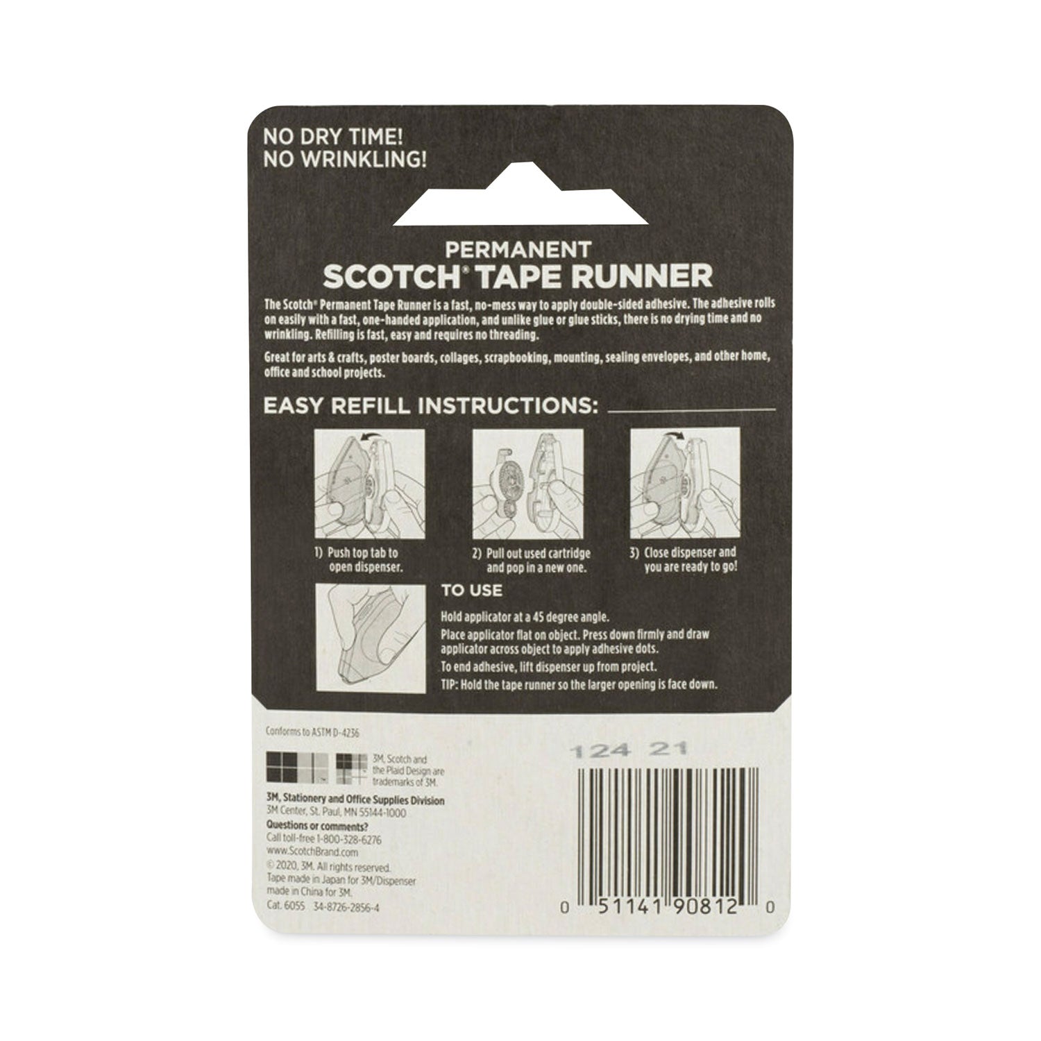 Scotch® Tape Runner, 0.31" X 49 Ft, Dries Clear