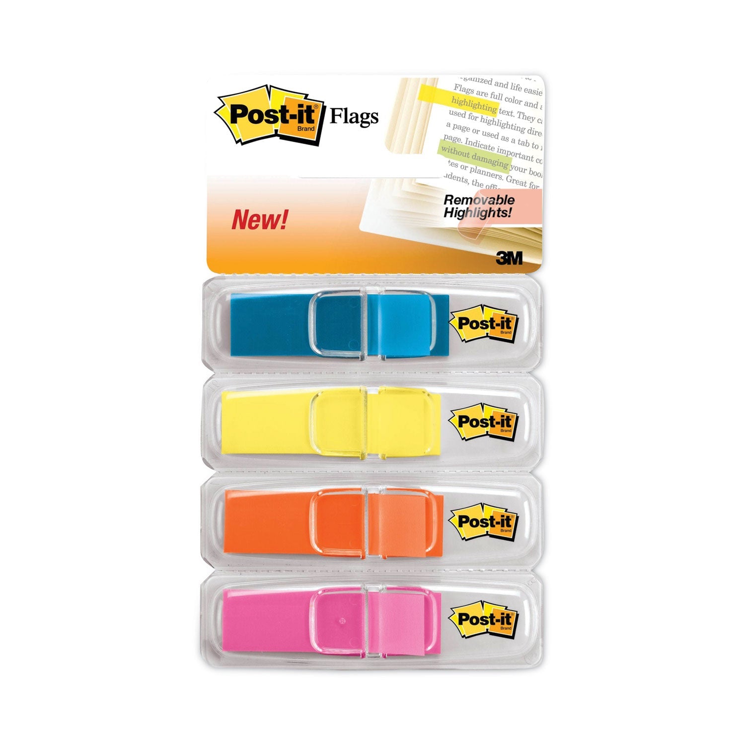 Post-it® Flags Highlighting Page Flags, 4 Bright Colors, 0.5 x 1.75, 35/Color, 4 Dispensers/Pack