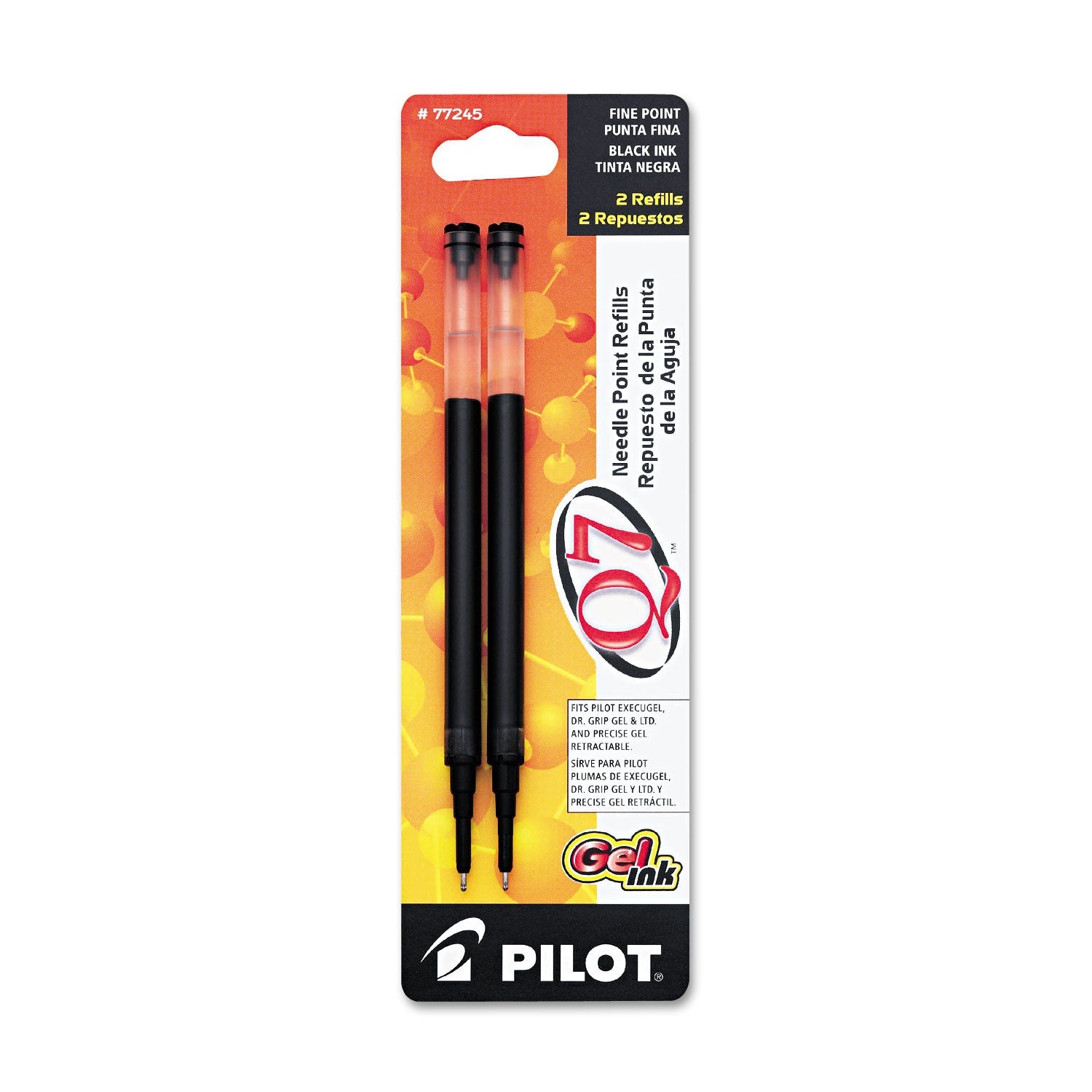 Pilot® Refill For Pilot Retractable Q7, G2, Precise Begreen And Dr Grip Gel Pens, Fine Needle Tip, Black Ink, 2/pack