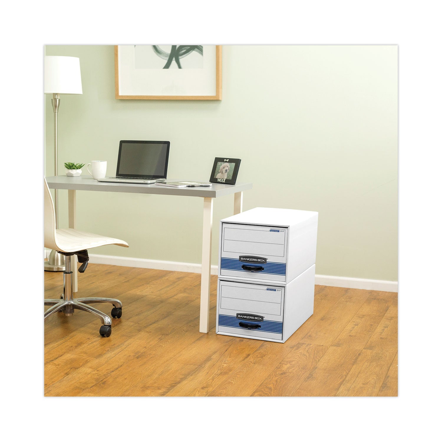 Bankers Box® Stor/drawer Basic Space-Savings Storage Drawers, Letter Files, 14" X 25.5" X 11.5", White/blue, 6/carton