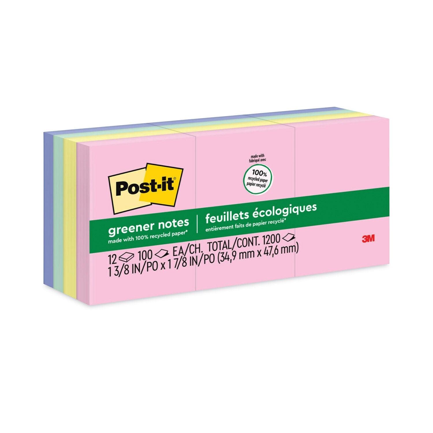 Greener Post-it® Notes | 1.38" Recycled, 12-Pack