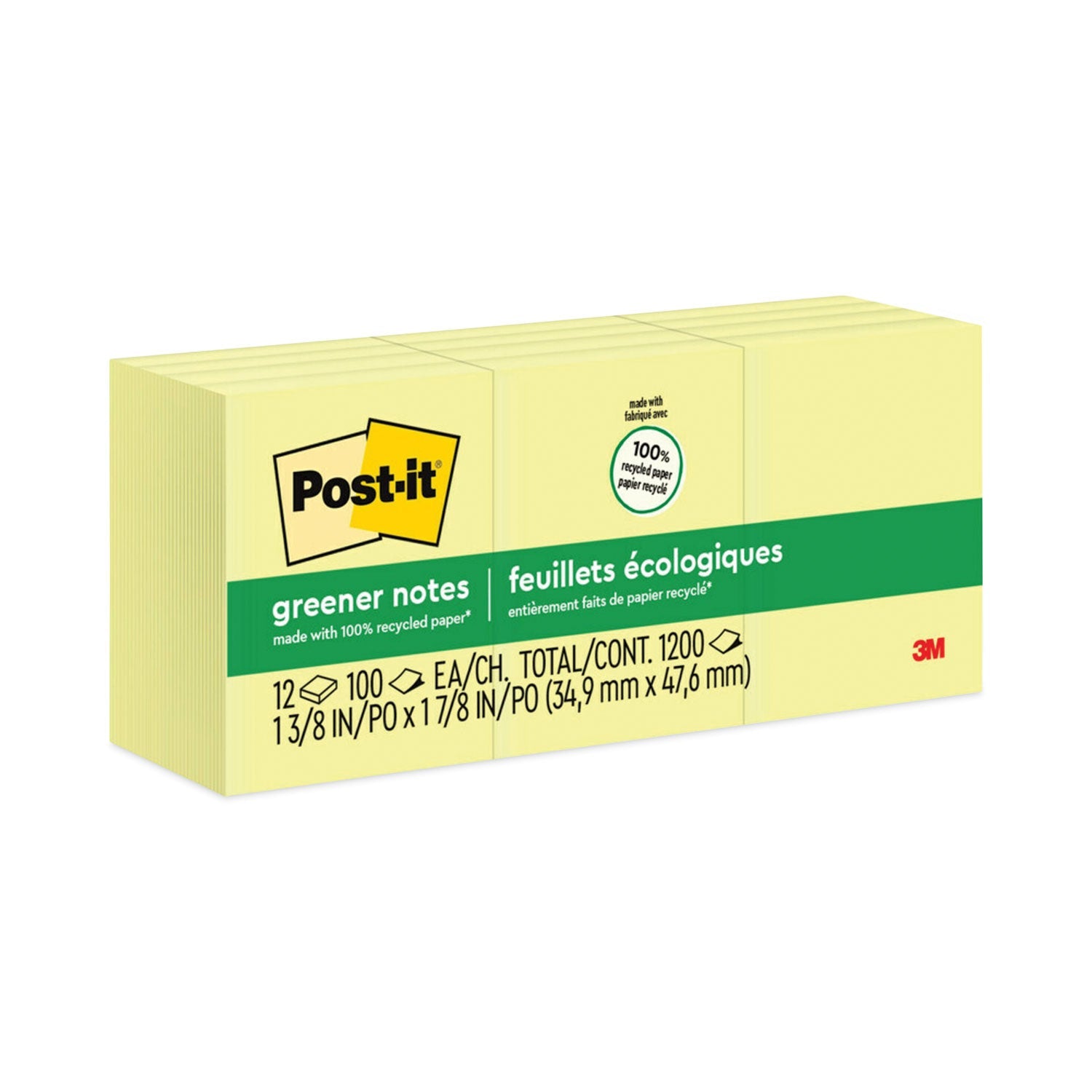 Greener Post-it® Notes | 1.5x2 Recycled, 12-Pack