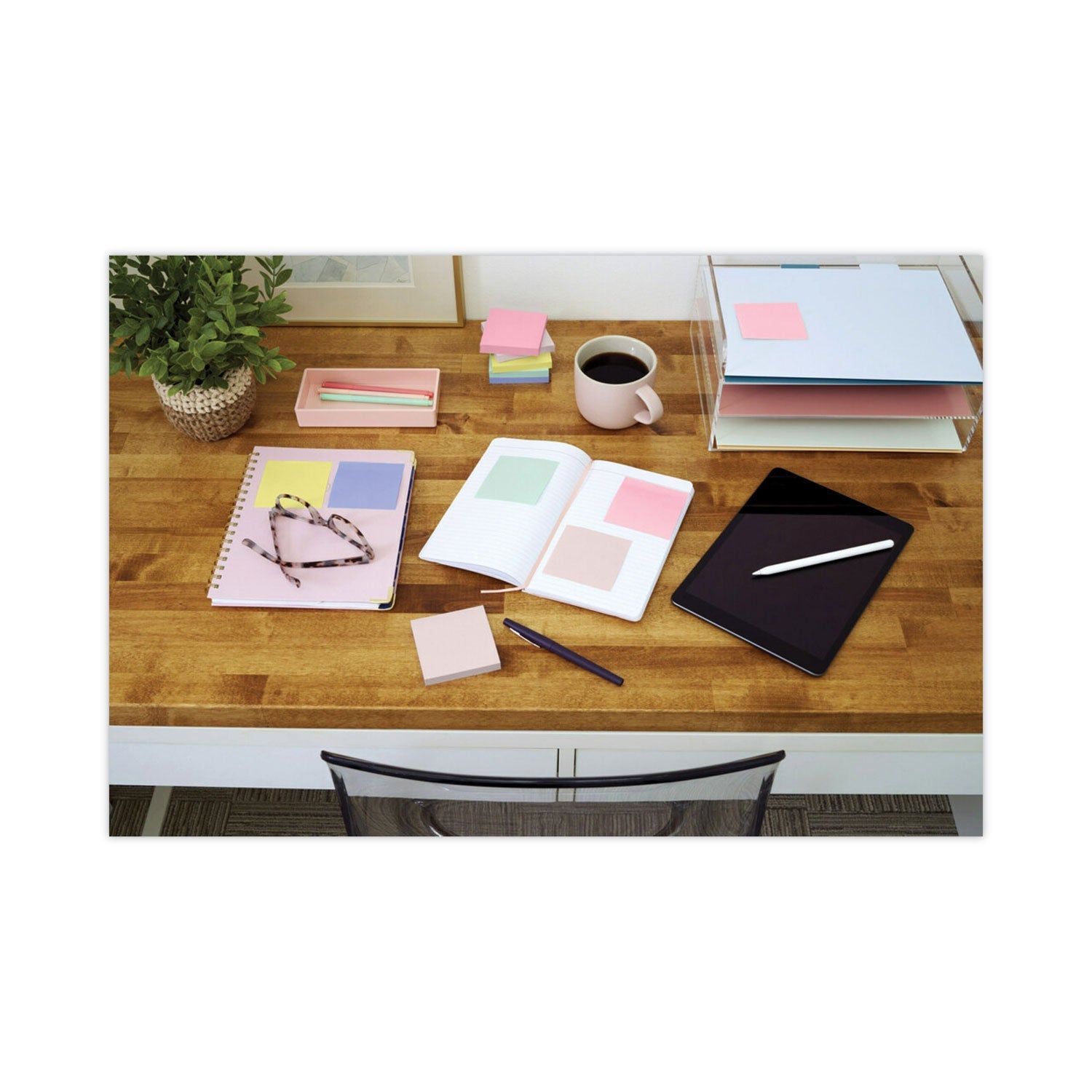 Post-it® Greener Notes Original Recycled Note Pad Cabinet Pack, 3" x 3", Sweet Sprinkles Collection Colors, 75 Sheets/Pad, 24 Pads/Pack