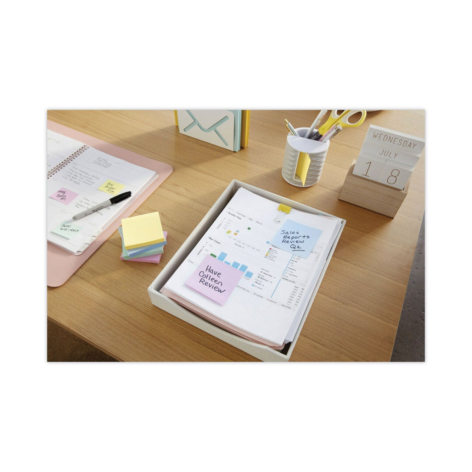 Post-it® Greener Notes Original Recycled Note Pad Cabinet Pack, 3" x 3", Sweet Sprinkles Collection Colors, 75 Sheets/Pad, 24 Pads/Pack
