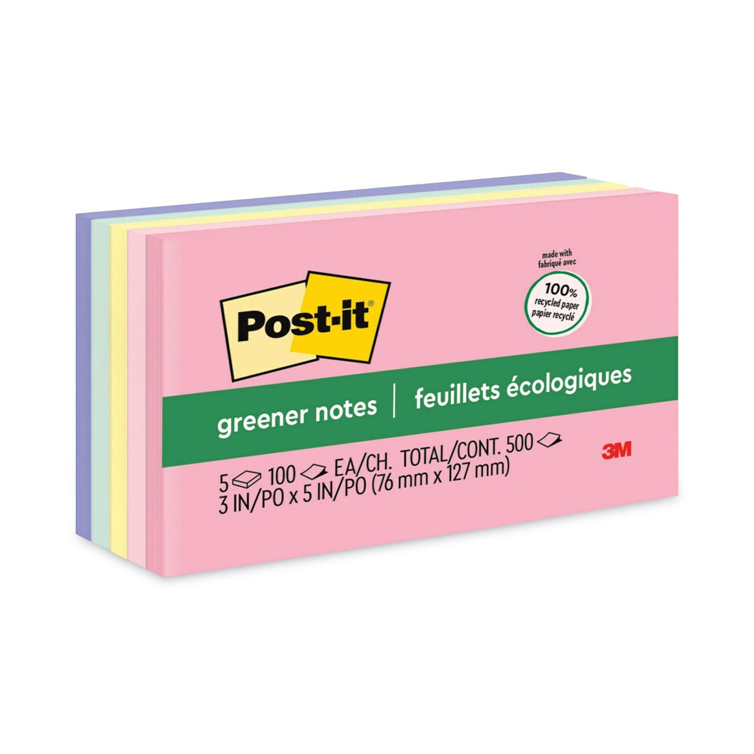 Greener Post-it® Notes | 3x5 Recycled, 5-Pack