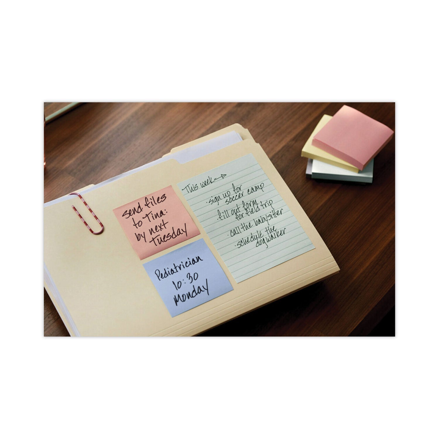 Post-it® Greener Notes Original Recycled Note Pads, Note Ruled, 4" x 6", Sweet Sprinkles Collection Colors, 100 Sheets/Pad, 5 Pads/Pack
