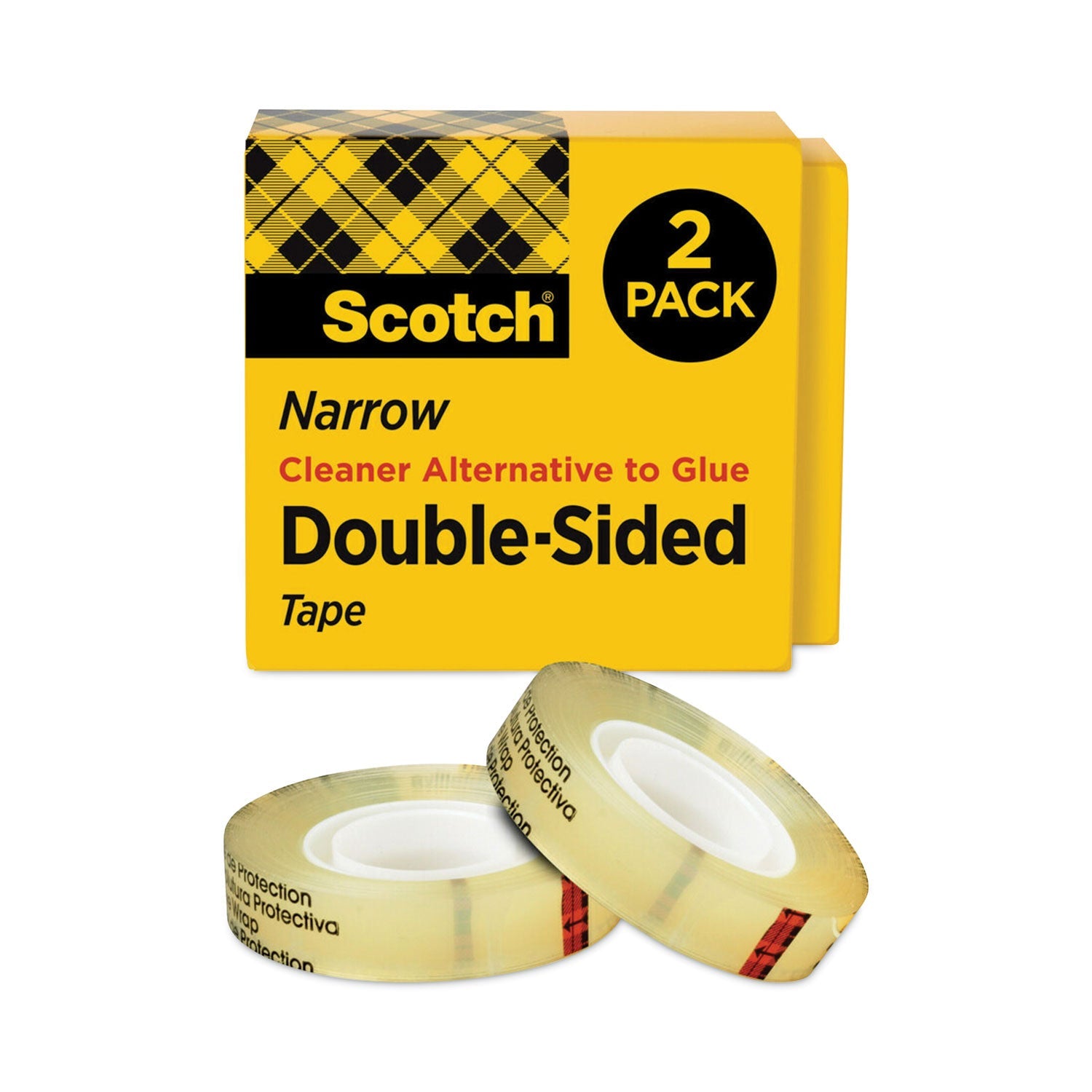 Scotch® Double-Sided Tape, 1" Core, 0.5" X 75 Ft, Clear, 2/pack