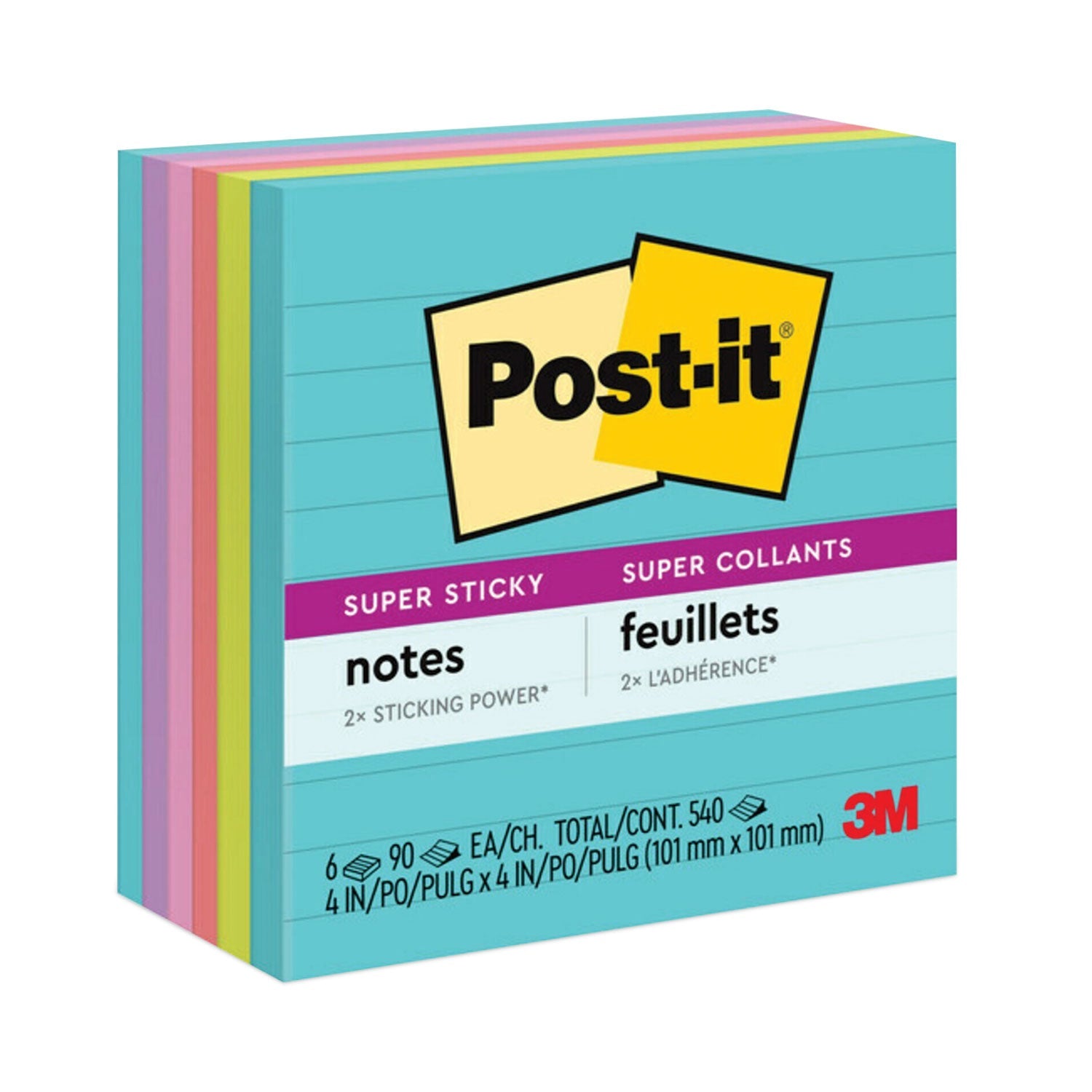 Super Sticky Notes | Ruled | 6-Pack | Neon