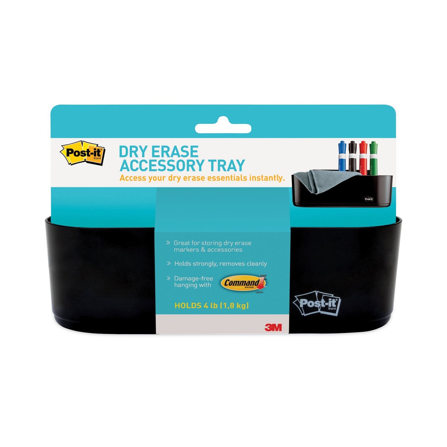 Post-it® Dry Erase Accessory Tray, 8.5" x 3" x 5.25", Black