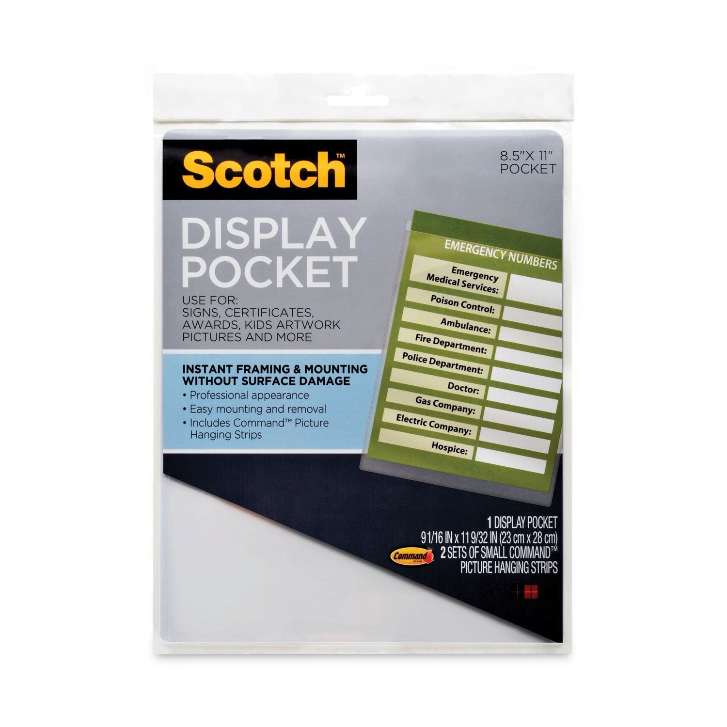 Scotch™ Display Pocket, Removable Interlocking Fasteners, Plastic, 8.5 x 11, Clear