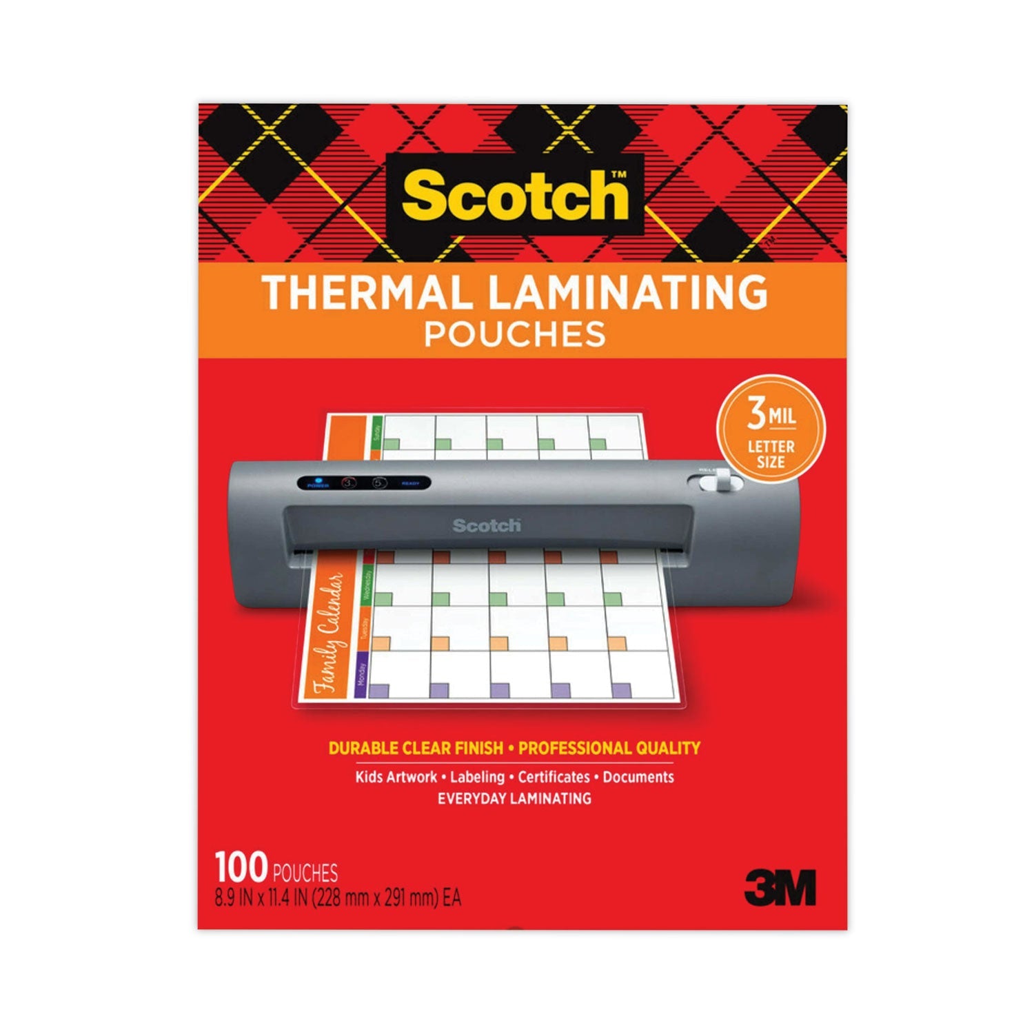 Scotch™ Laminating Pouches, 3 Mil, 9" X 11.5", Gloss Clear, 100/pack