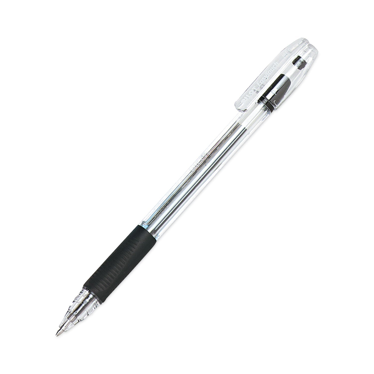 Pilot® EasyTouch Ballpoint Pen, Stick, Medium 1 mm, Black Ink, Clear/Black Barrel, Dozen