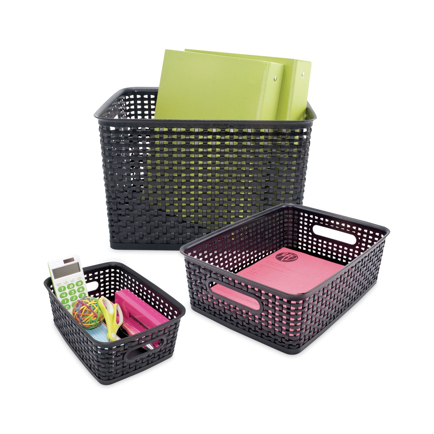 Advantus Weave Bins, 13.63 X 10.75 X 9, Black, 3/pack