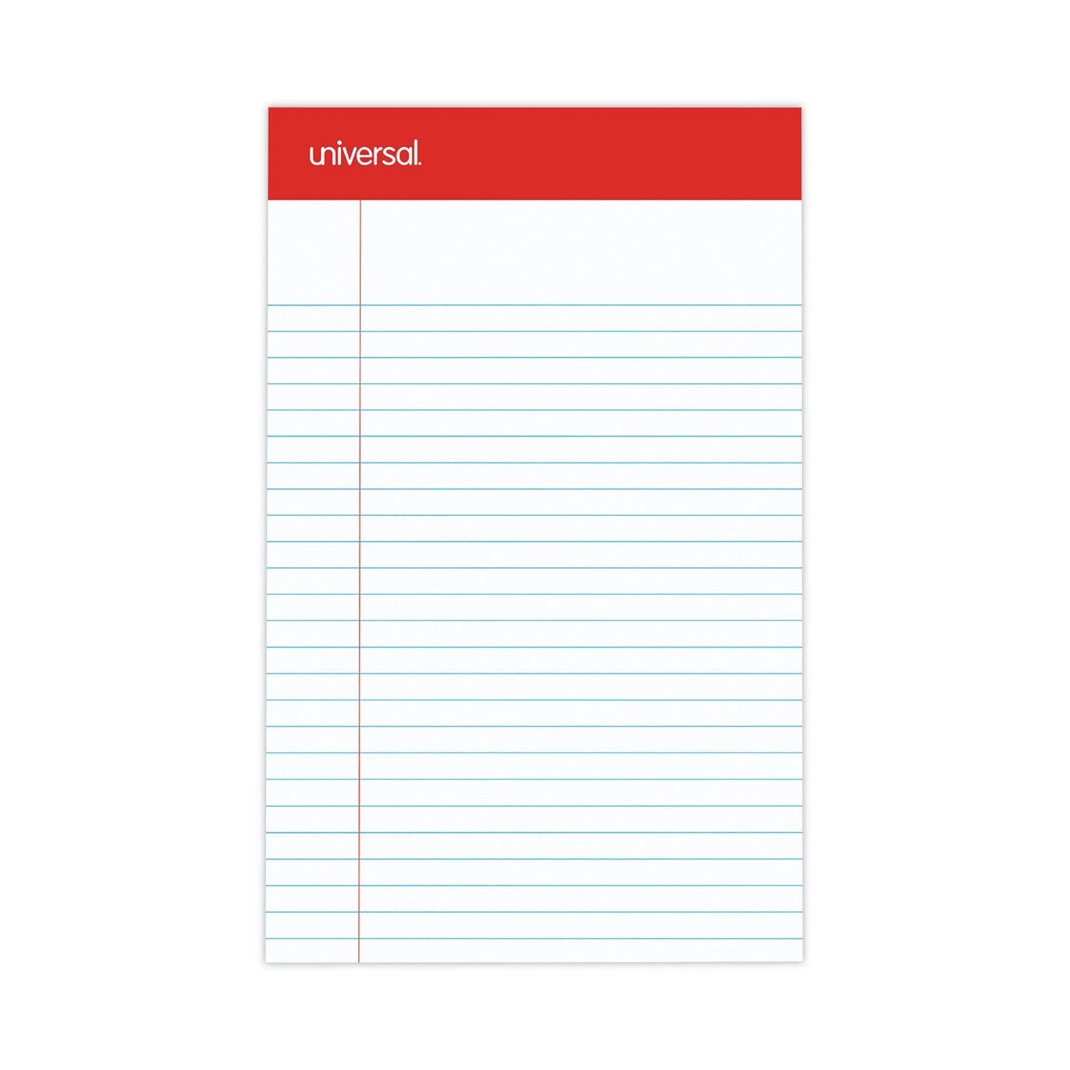 Universal® Perforated Ruled Writing Pads, Narrow Rule, Red Headband, 50 White 5 X 8 Sheets, Dozen