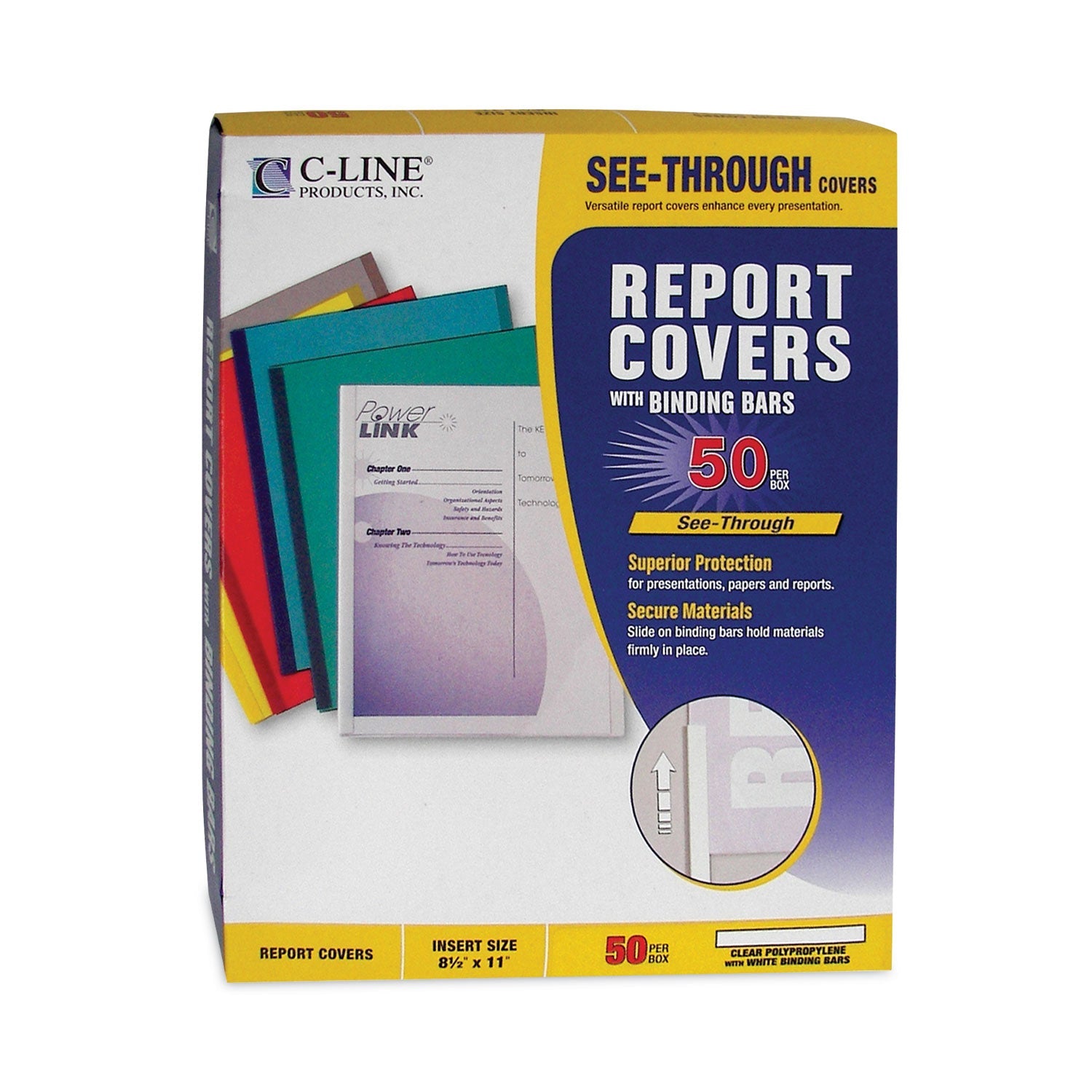 C-Line® Vinyl Report Covers with Binding Bars, 0.13" Capacity,  8.5 x 11, Clear/Clear, 50/Box