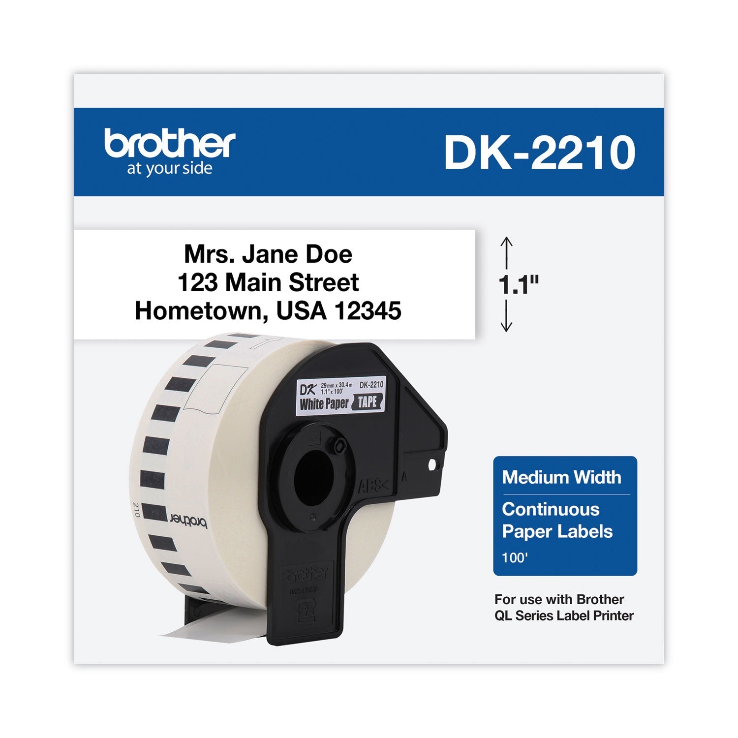 Continuous Paper Label Tape | 1.1" x 100' | White