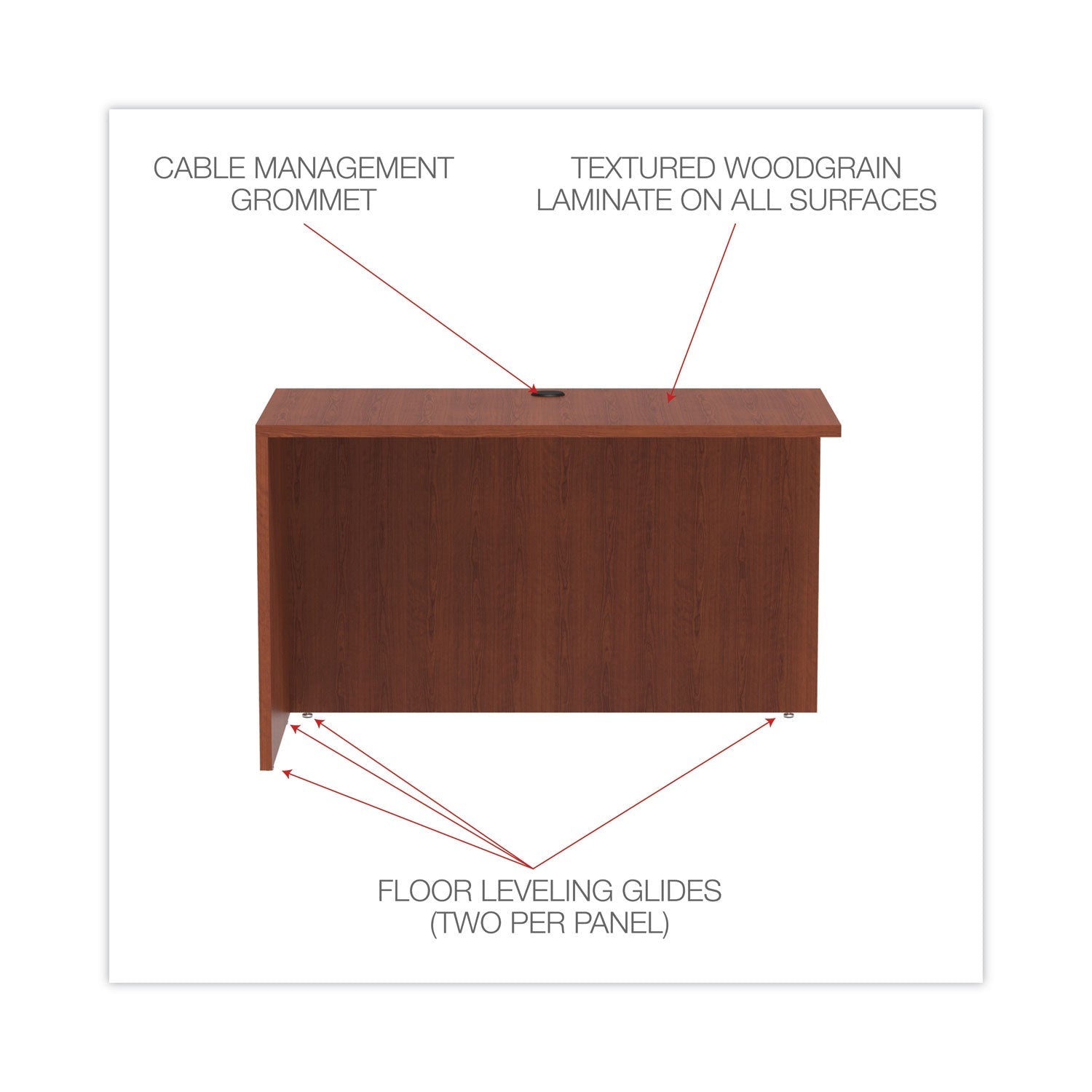 Alera® Alera Valencia Series Reversible Return/Bridge Shell, 47.25w x 23.63d x 29.5h, Cherry