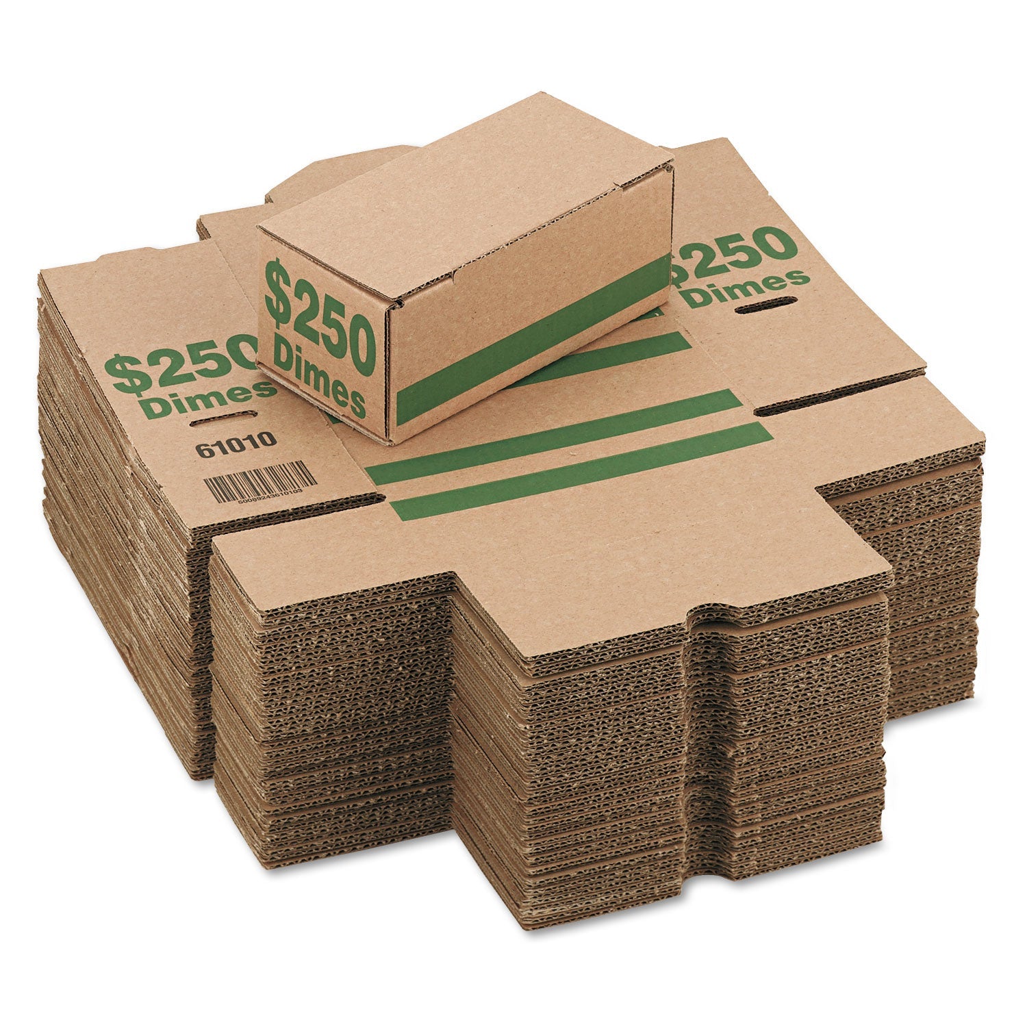 Iconex™ Corrugated Cardboard Coin Storage with Denomination Printed On Side, 8.06 x 3.31 x 3.19,  Green